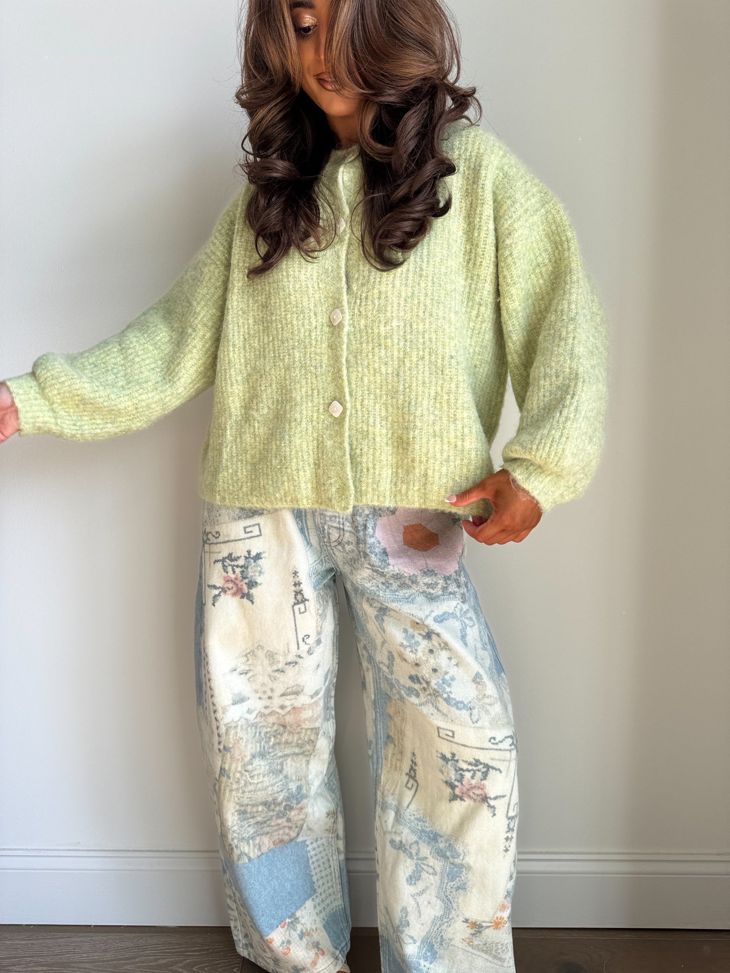 Mocha Cozy Cardigan (Lime)