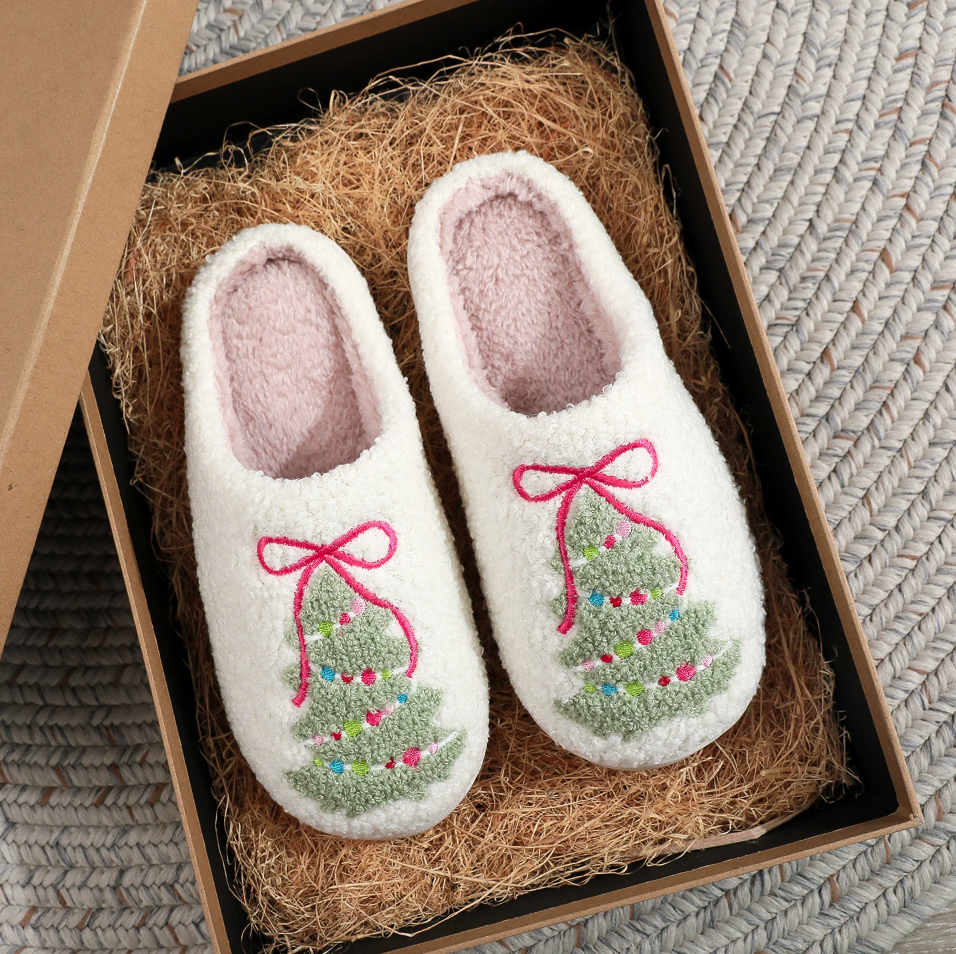 Cozy Christmas Tree Slippers