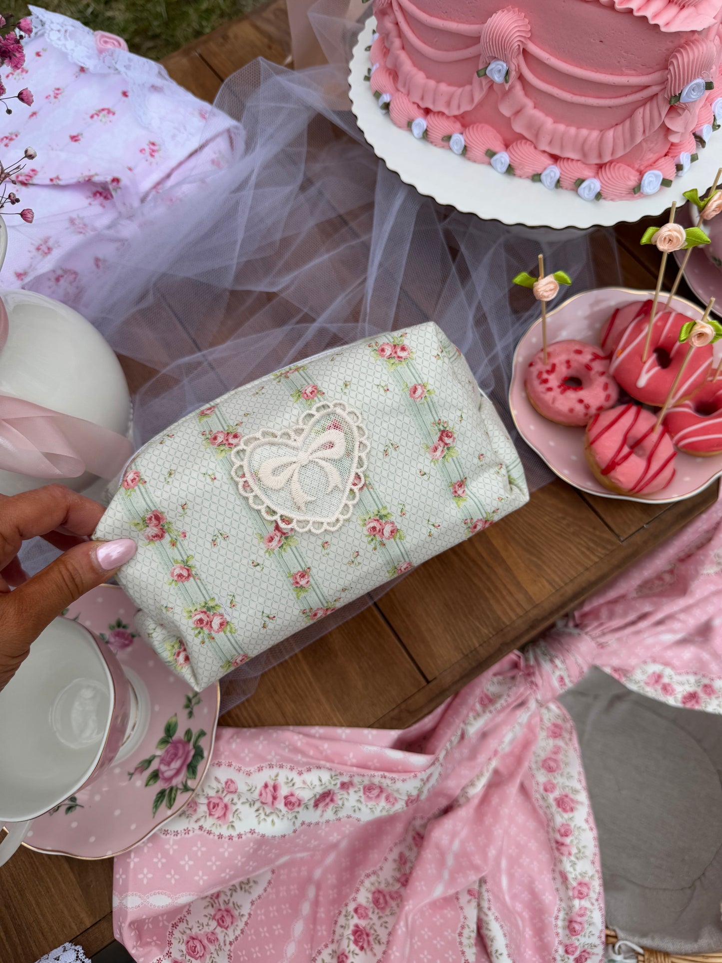 Petals & Promises Floral Vintage Cosmetic Bag
