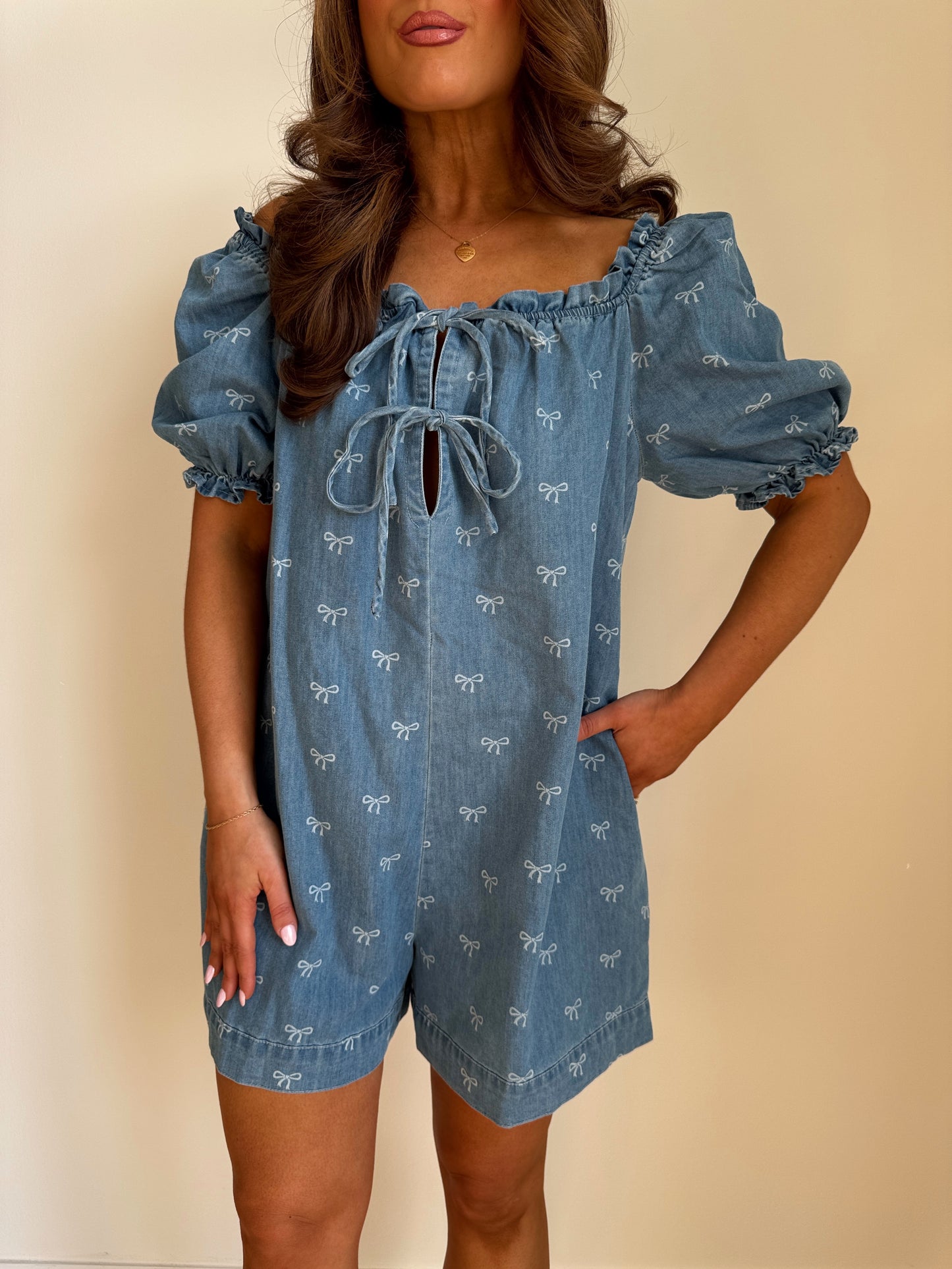 Denim Pointe & A Bow Romper-PREORDER April/May