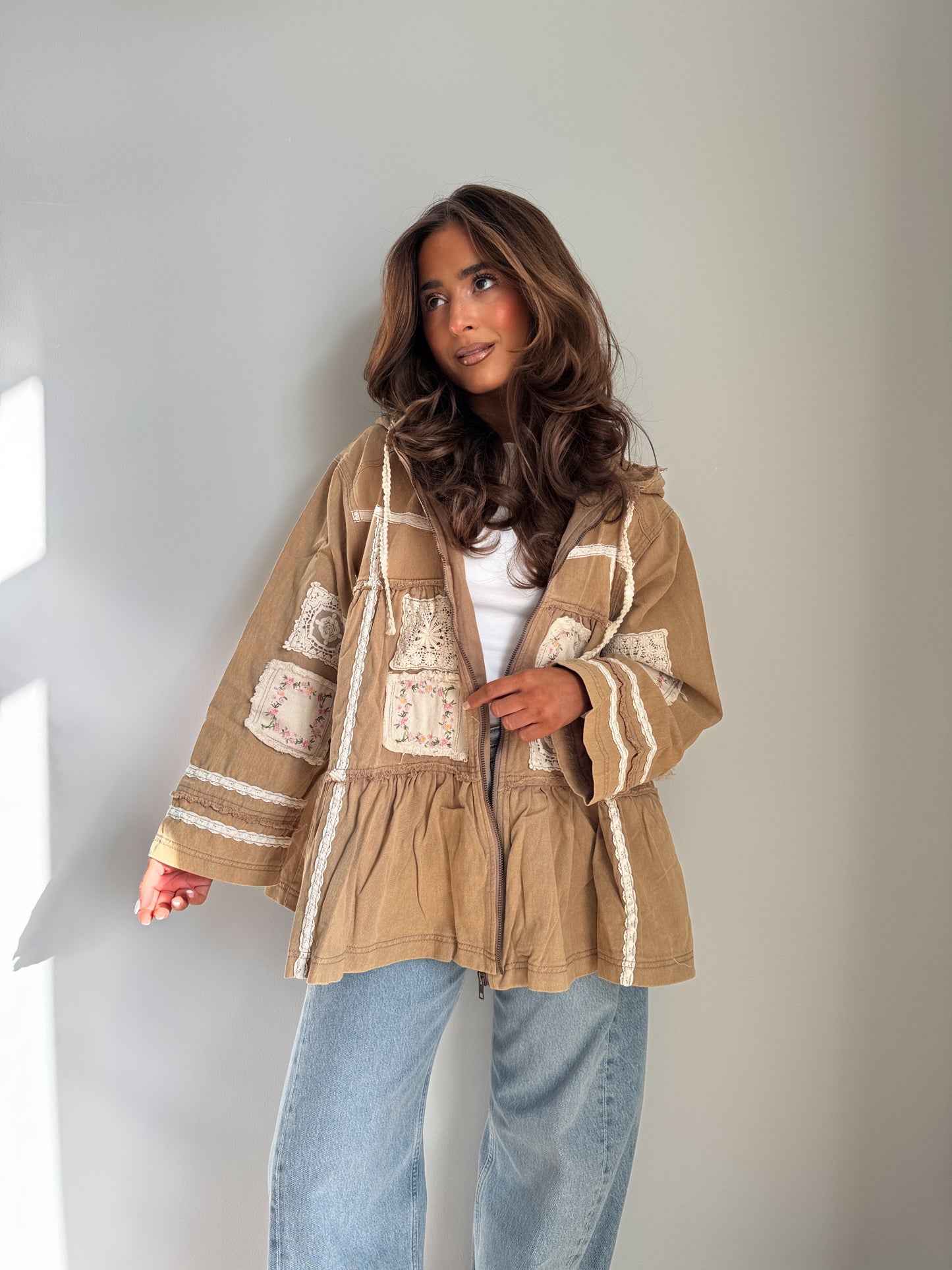 Fallin’ For You Patchwork Hoodie (Beige)