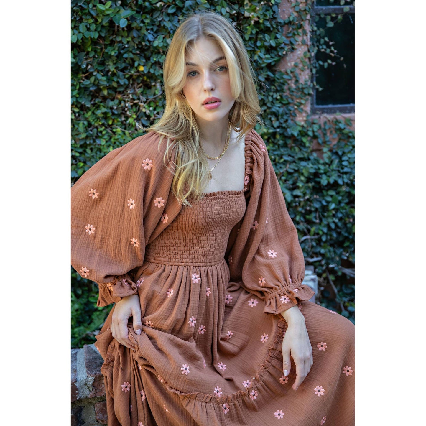 PRE-ORDER SEPTEMBER ARRIVAL Worthy GAUZE EMBROIDERY SMOCKING TIERED DRESS (estimated end of September )