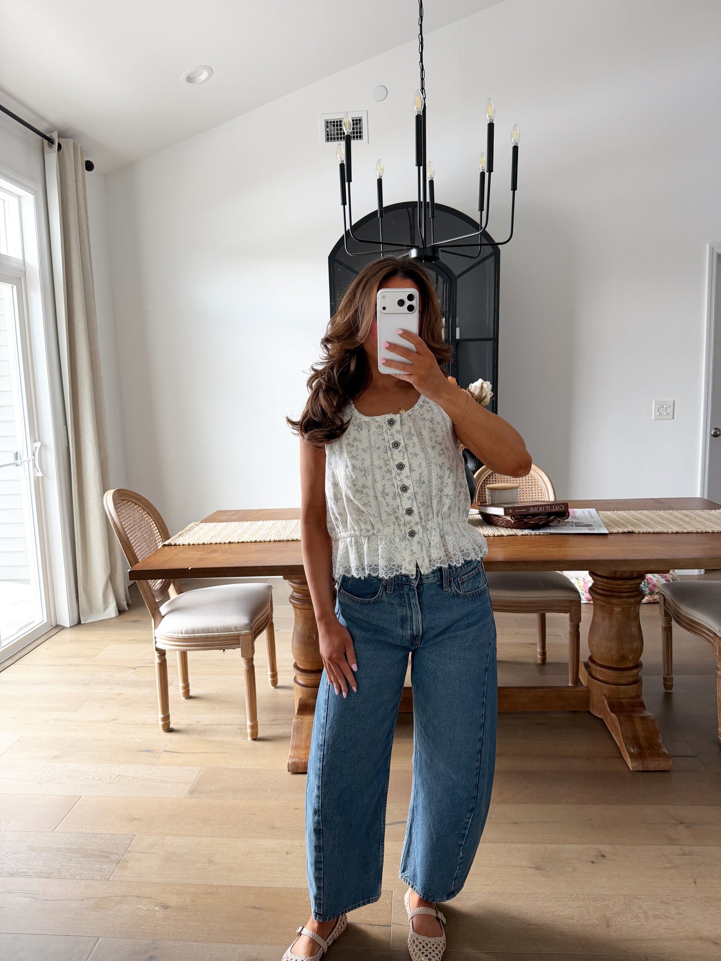 Blue Floral Ruffled Top