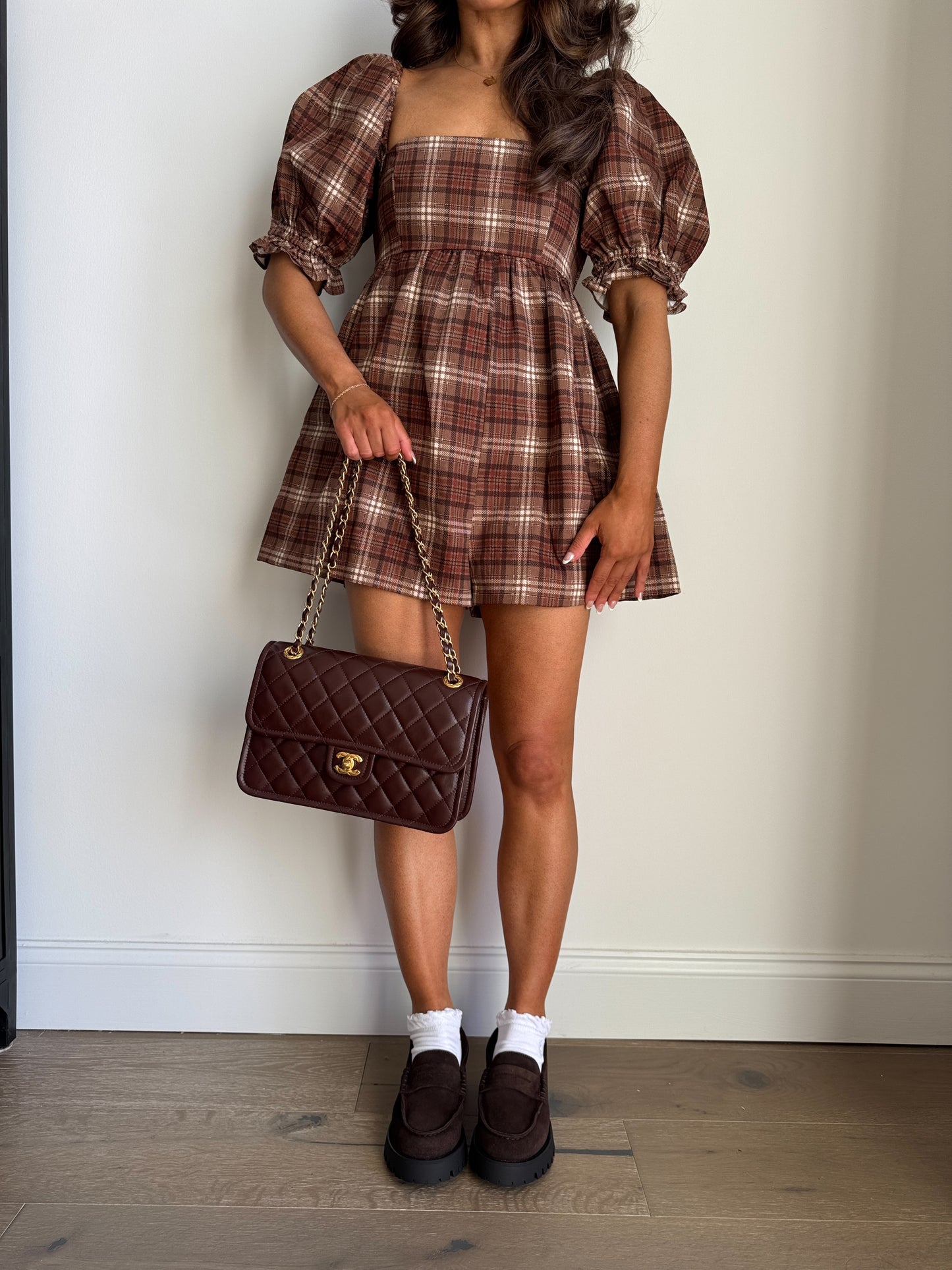 Caramel Crisp Gingham Romper (can’t restock) 🤎🐻