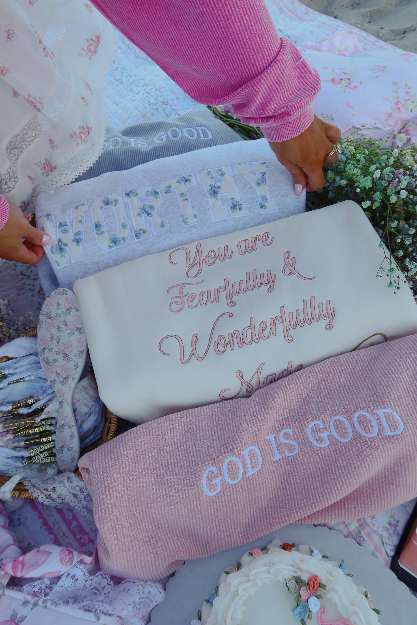 God is Good Corded Crew & Cross (Light Blush Pink)