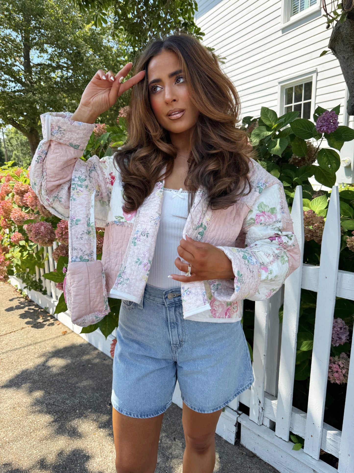 Cotton Candy Dreams Floral Vintage Shabby Chic Bespoke Quilted Jacket PREORDER