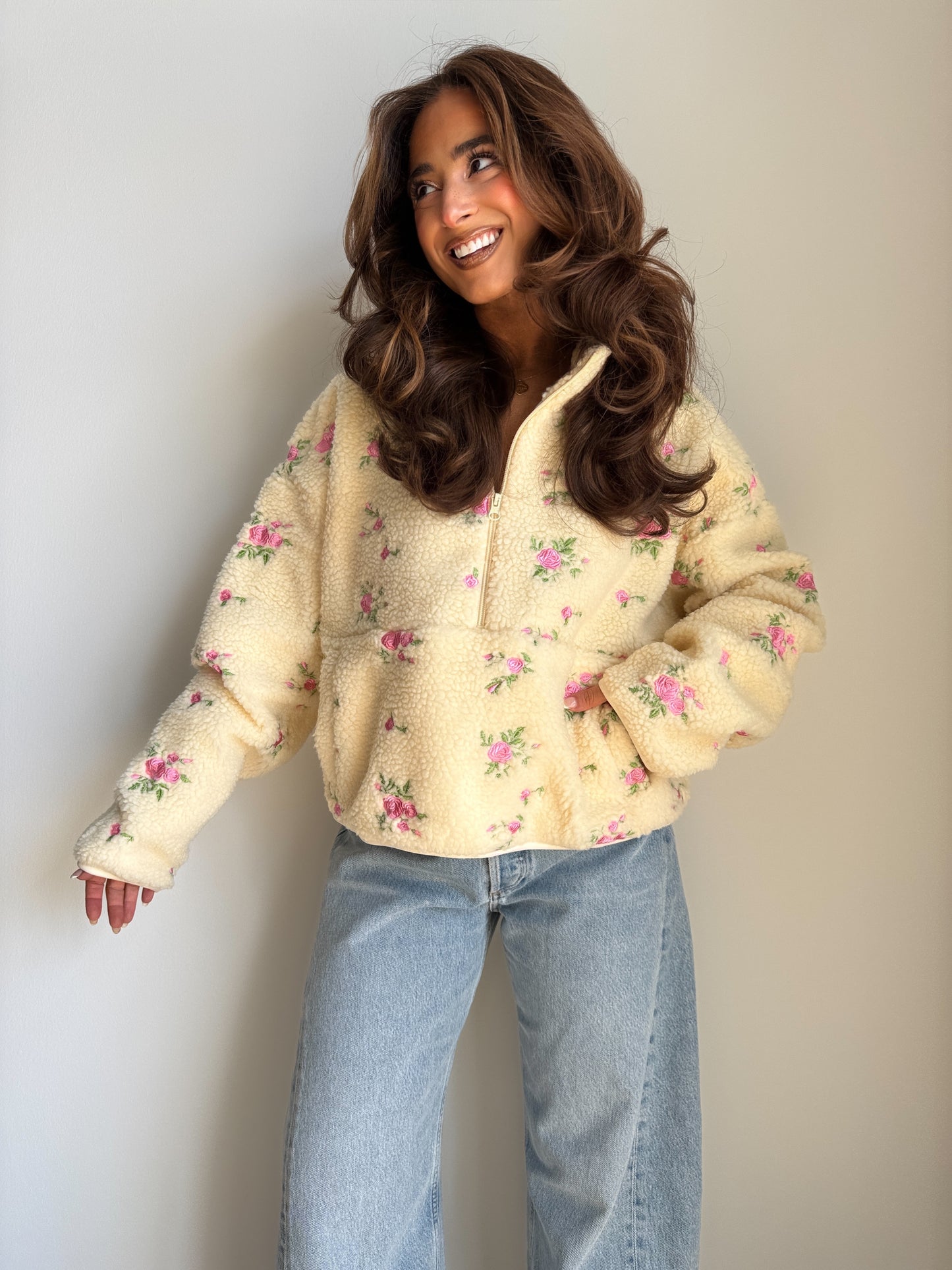 Lemon Roses Sherpa Half Zip