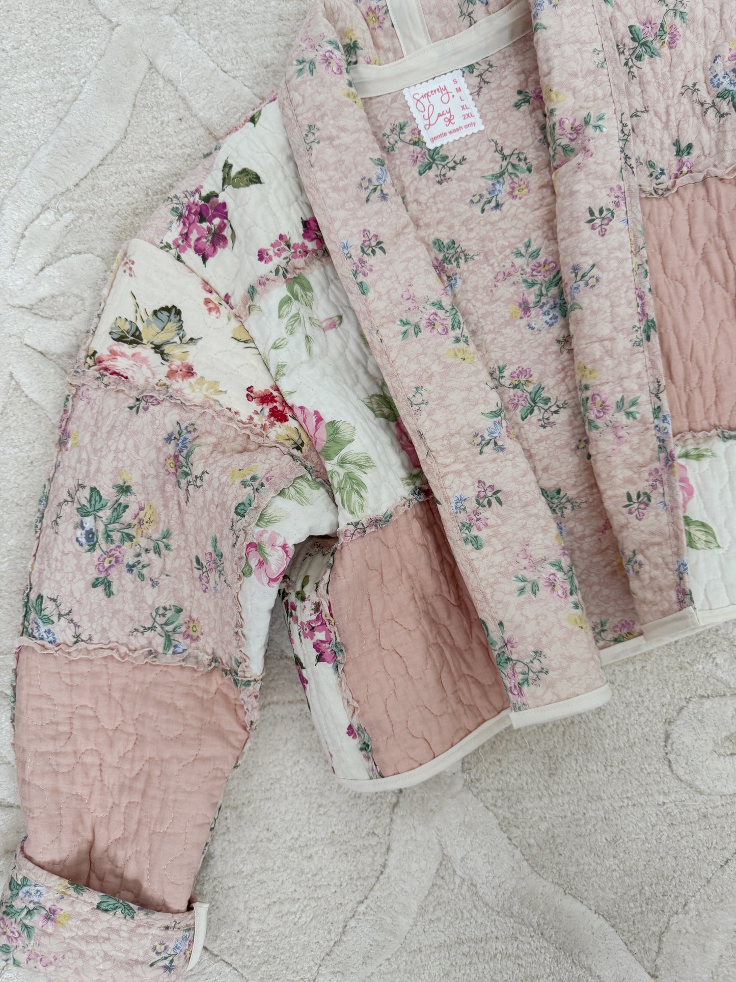 Cotton Candy Dreams Floral Vintage Shabby Chic Bespoke Quilted Jacket PREORDER