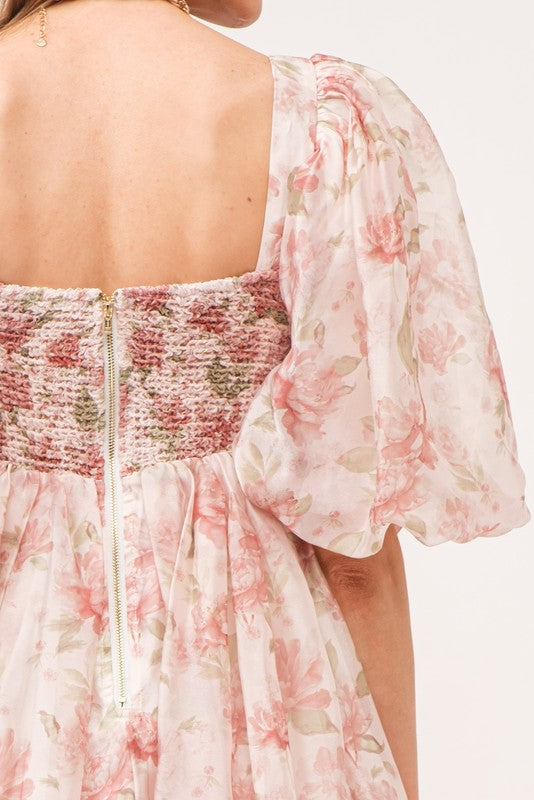 Enchanted Floral Puff Sleeve Mini
