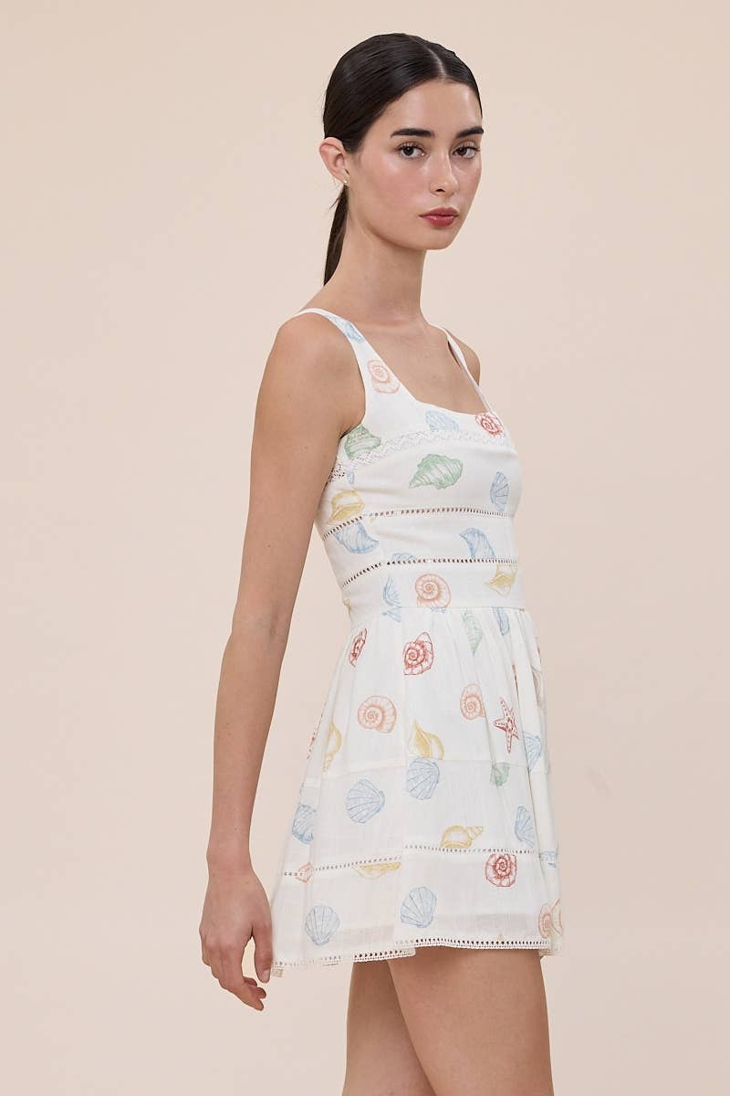 UNDER THE SEA WIDE STRAP LACE TRIM MINI DRESS