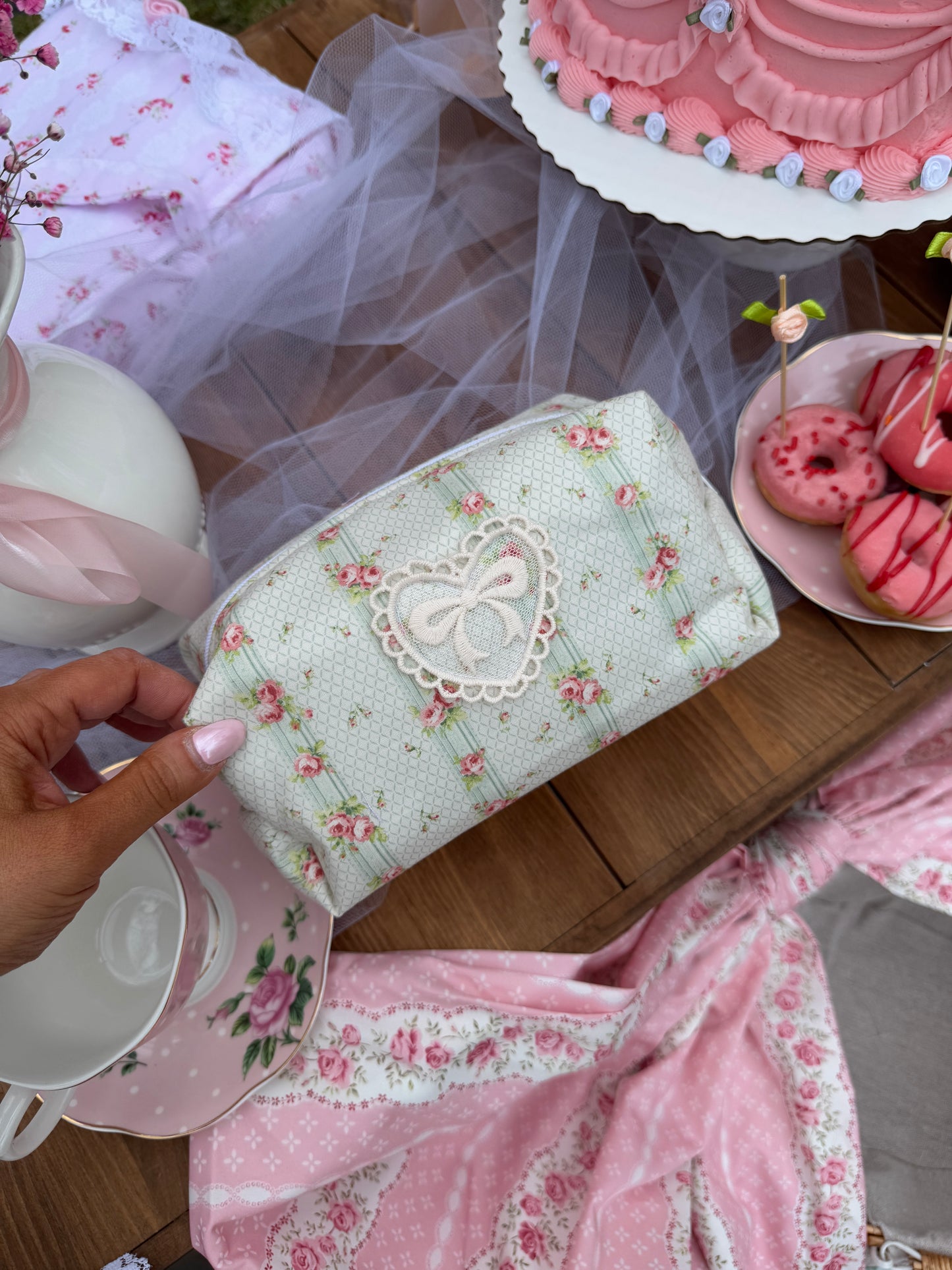 Petals & Promises Floral Vintage Cosmetic Bag
