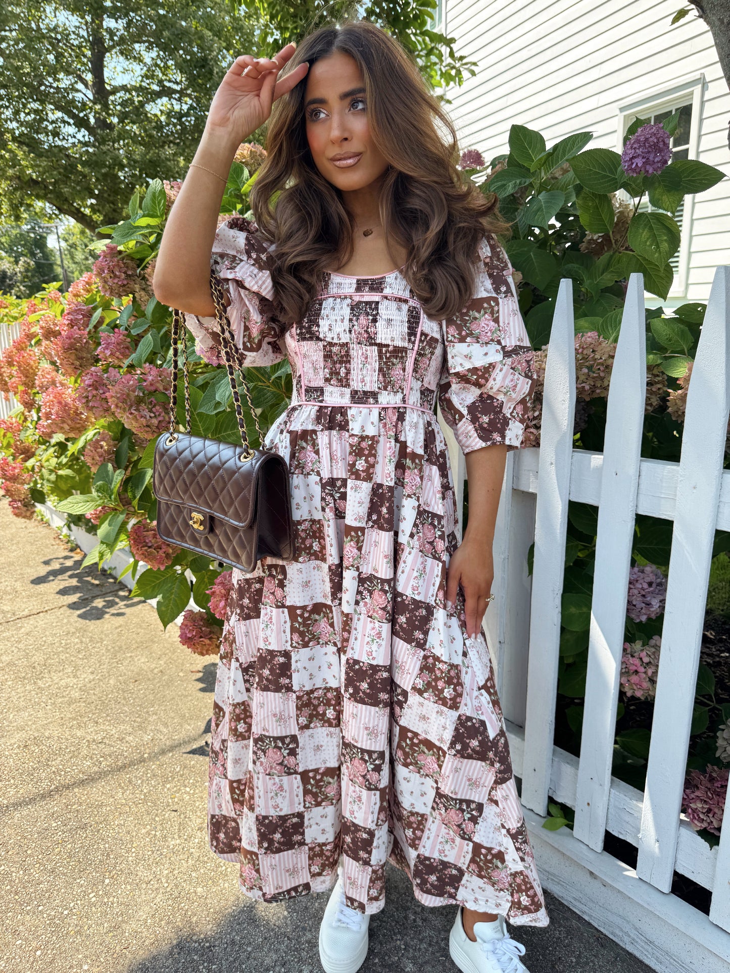 Strawberries 🍓 & Mocha Puff Sleeve Midi PRE ORDER SEPTEMBER