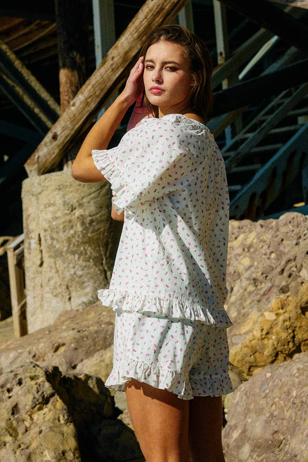Cottage Floral Pink Short Set