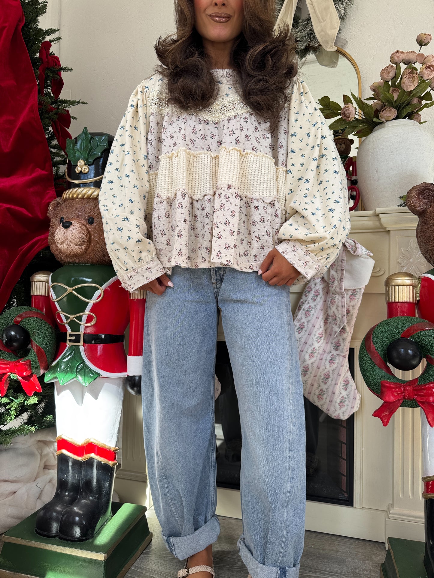 Mistletoe Willow Balloon Sleeve Top (Cream) BESTSELLER