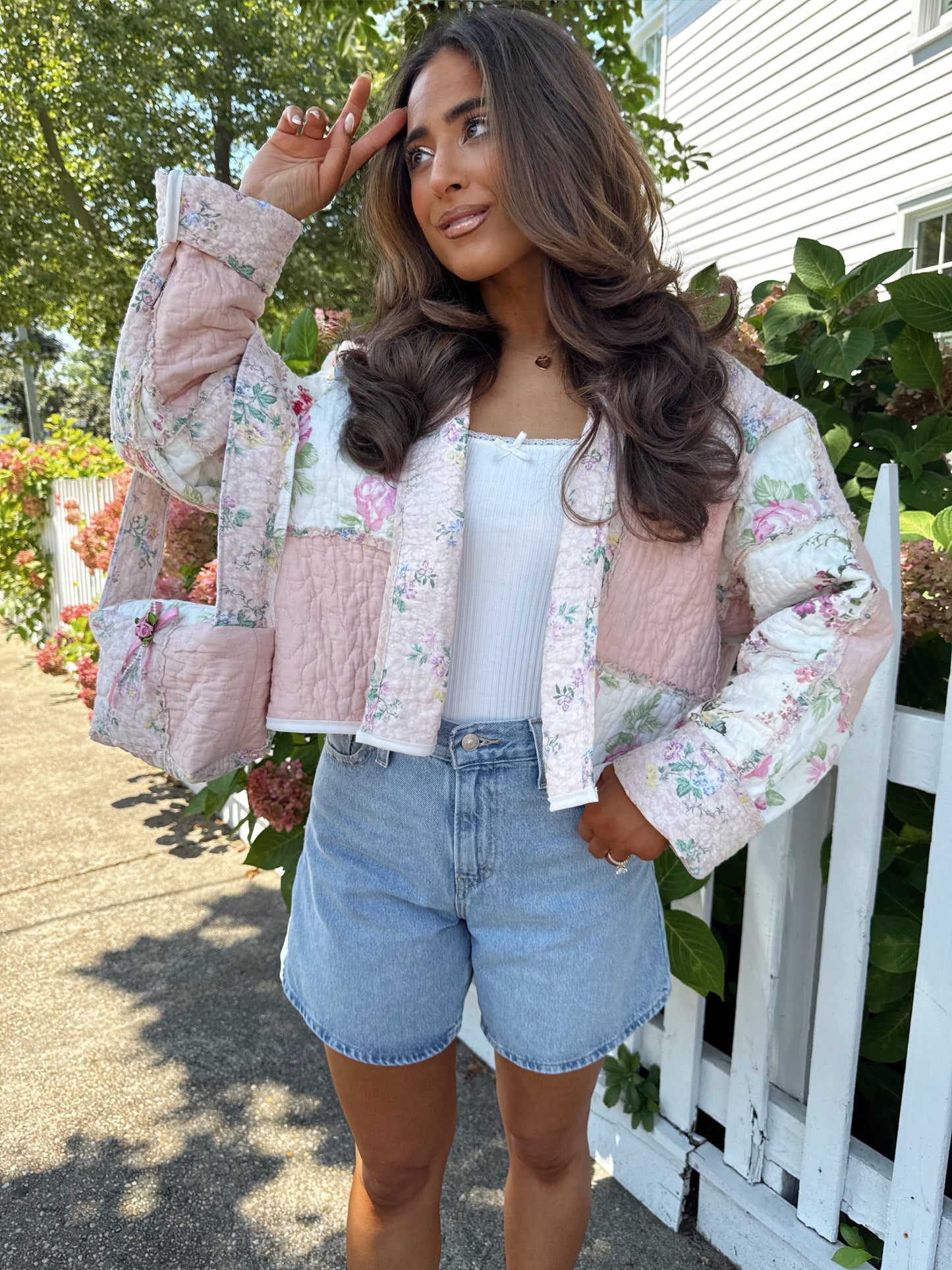 Cotton Candy Dreams Floral Vintage Shabby Chic Bespoke Quilted Jacket PREORDER