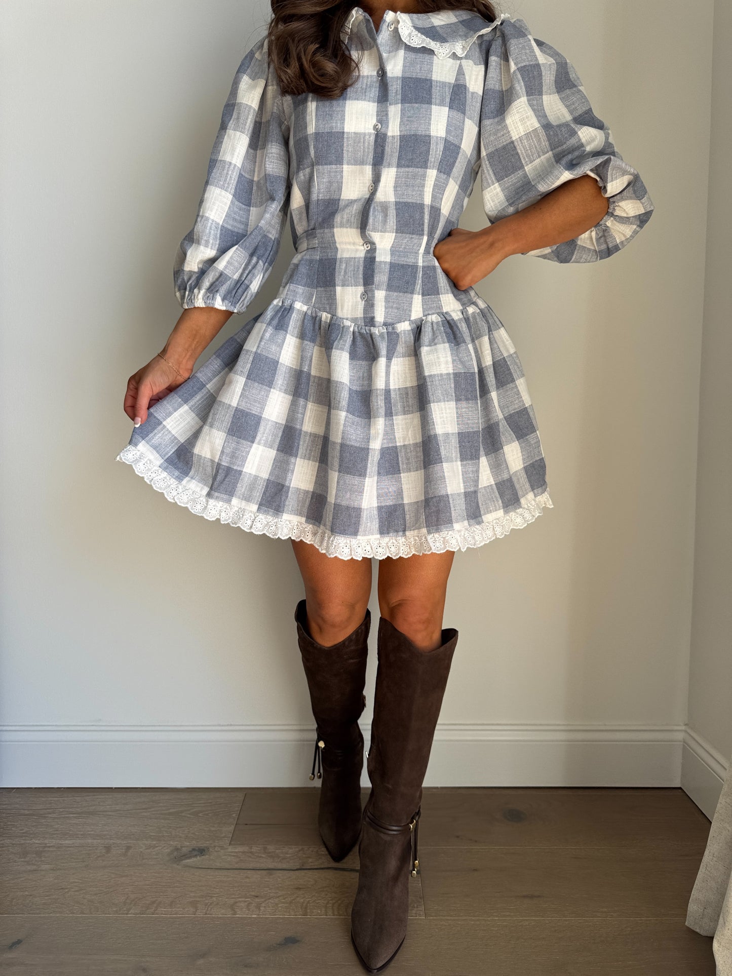 Orchard Elegance Gingham Mini Dress