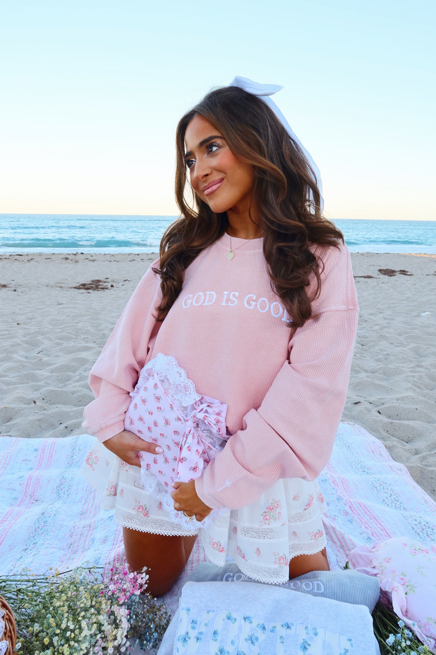 God is Good Corded Crew & Cross (Light Blush Pink)