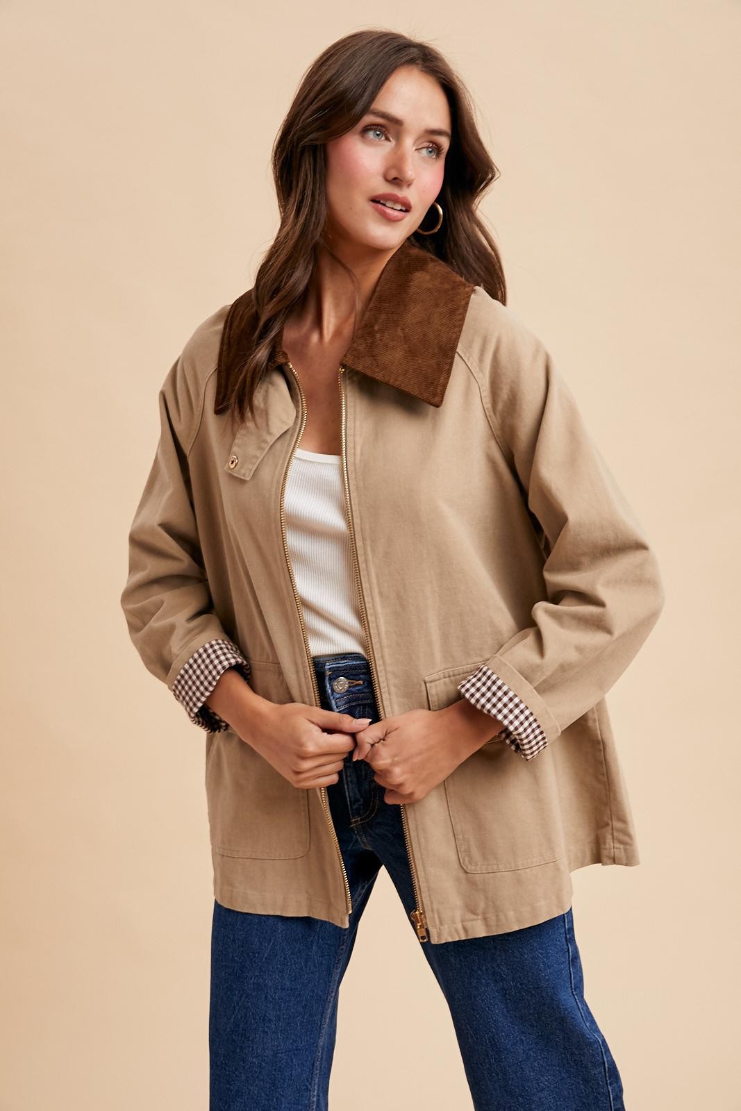 Maplewood Barn Jacket Gingham  (Sandy Beige) PRE ORDER OCTOBER
