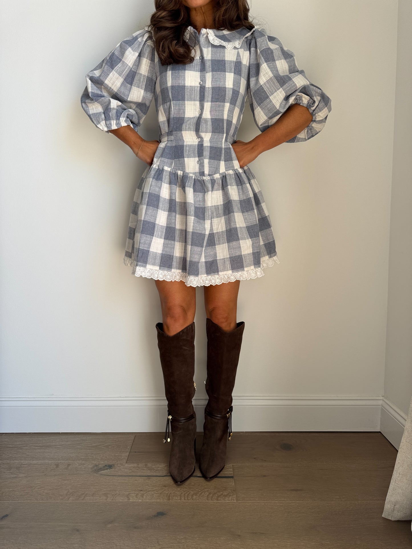 Orchard Elegance Gingham Mini Dress