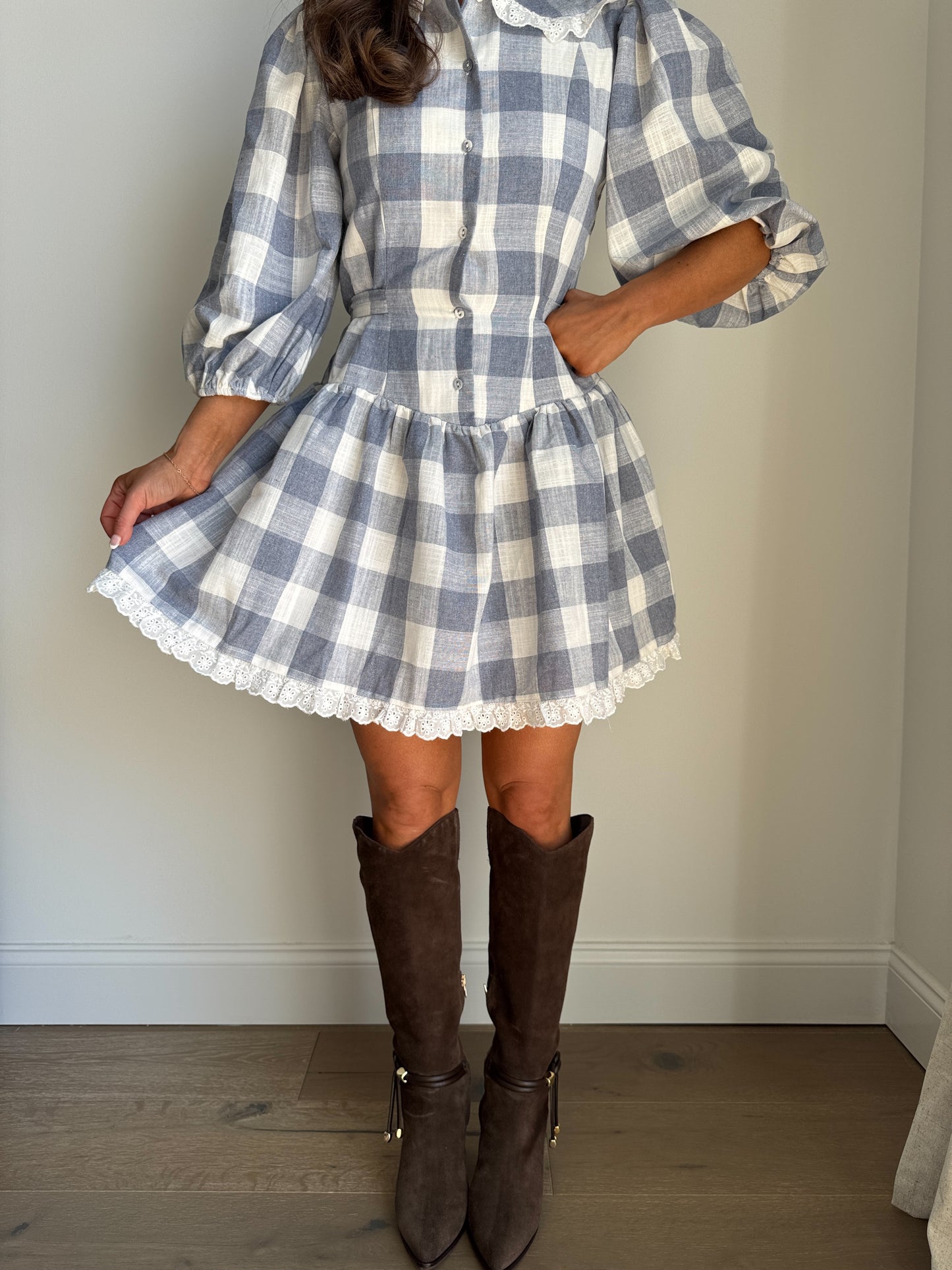 Orchard Elegance Gingham Mini Dress