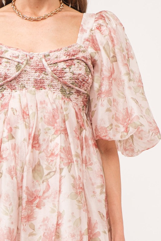 Enchanted Floral Puff Sleeve Mini