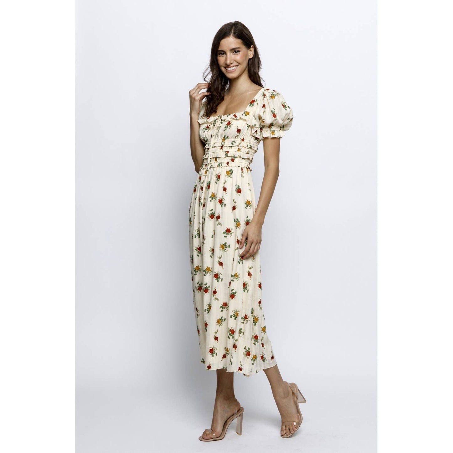 WARM ROSE PRINT PRAIRE MIDI DRESS