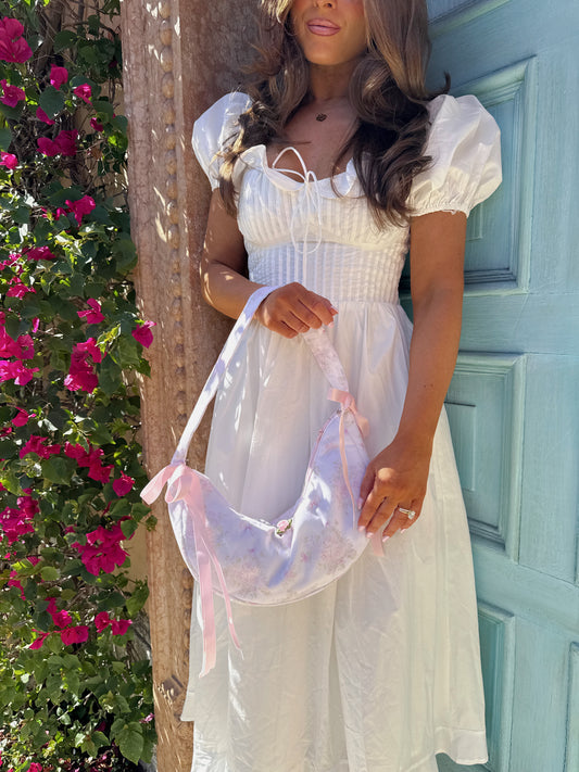 Darling White Puff Sleeve Cotton Midi Dress