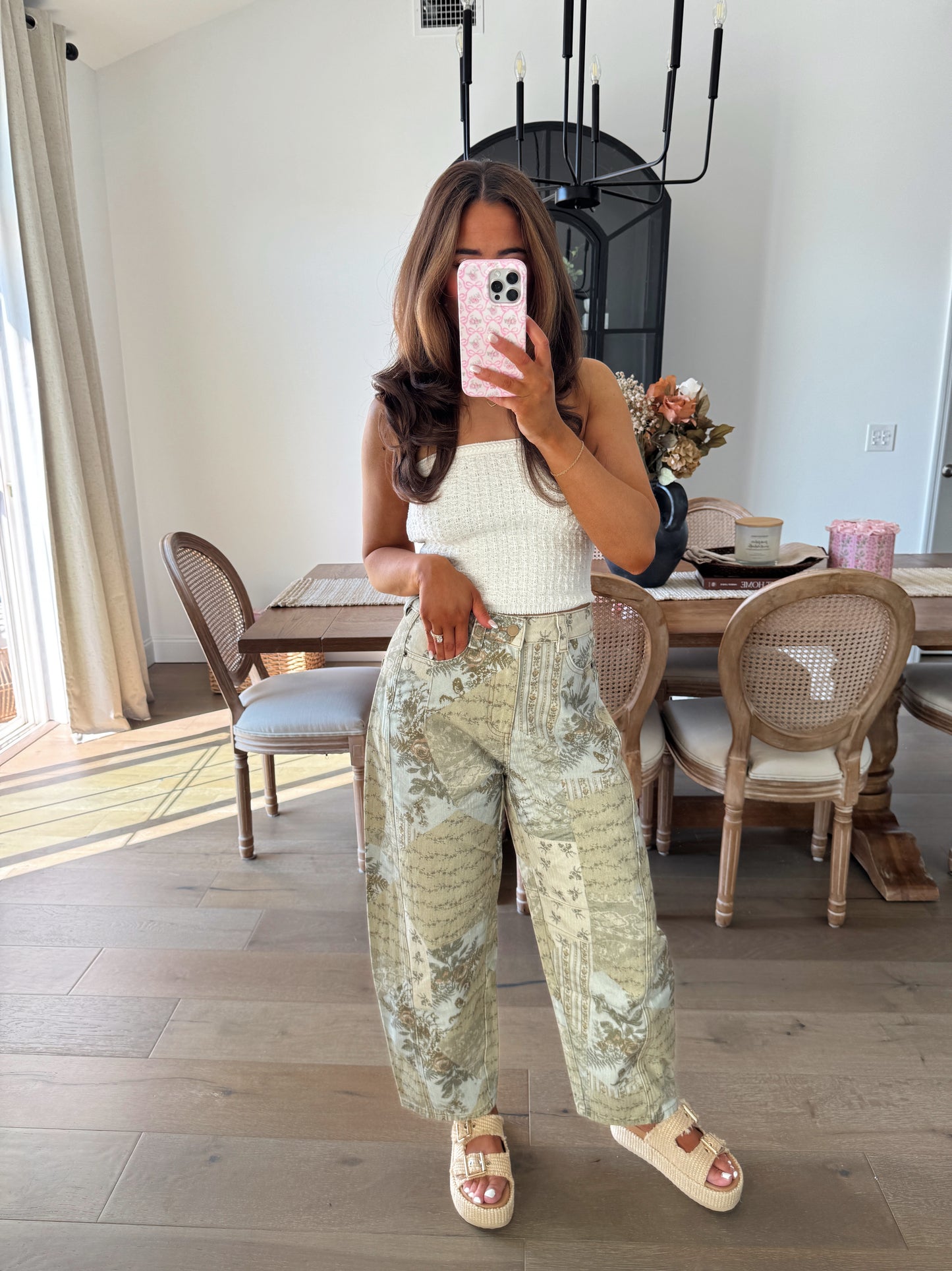 Olive You Floral Barrel Jeans