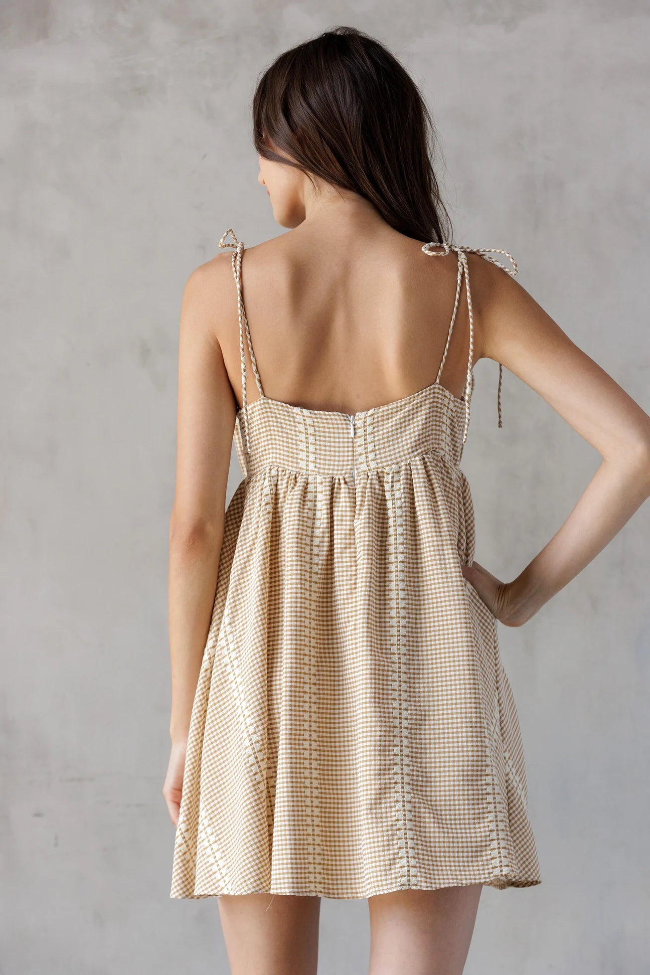 COQUETTE BOW STAR SPANGLED GINGHAM MINI DRESS