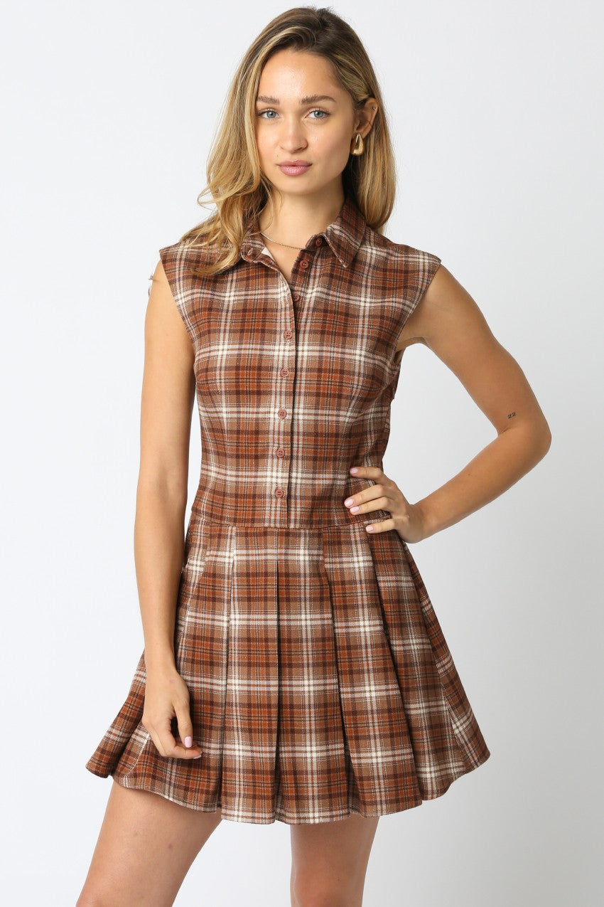 Caramel Butter Plaid Mini Dress