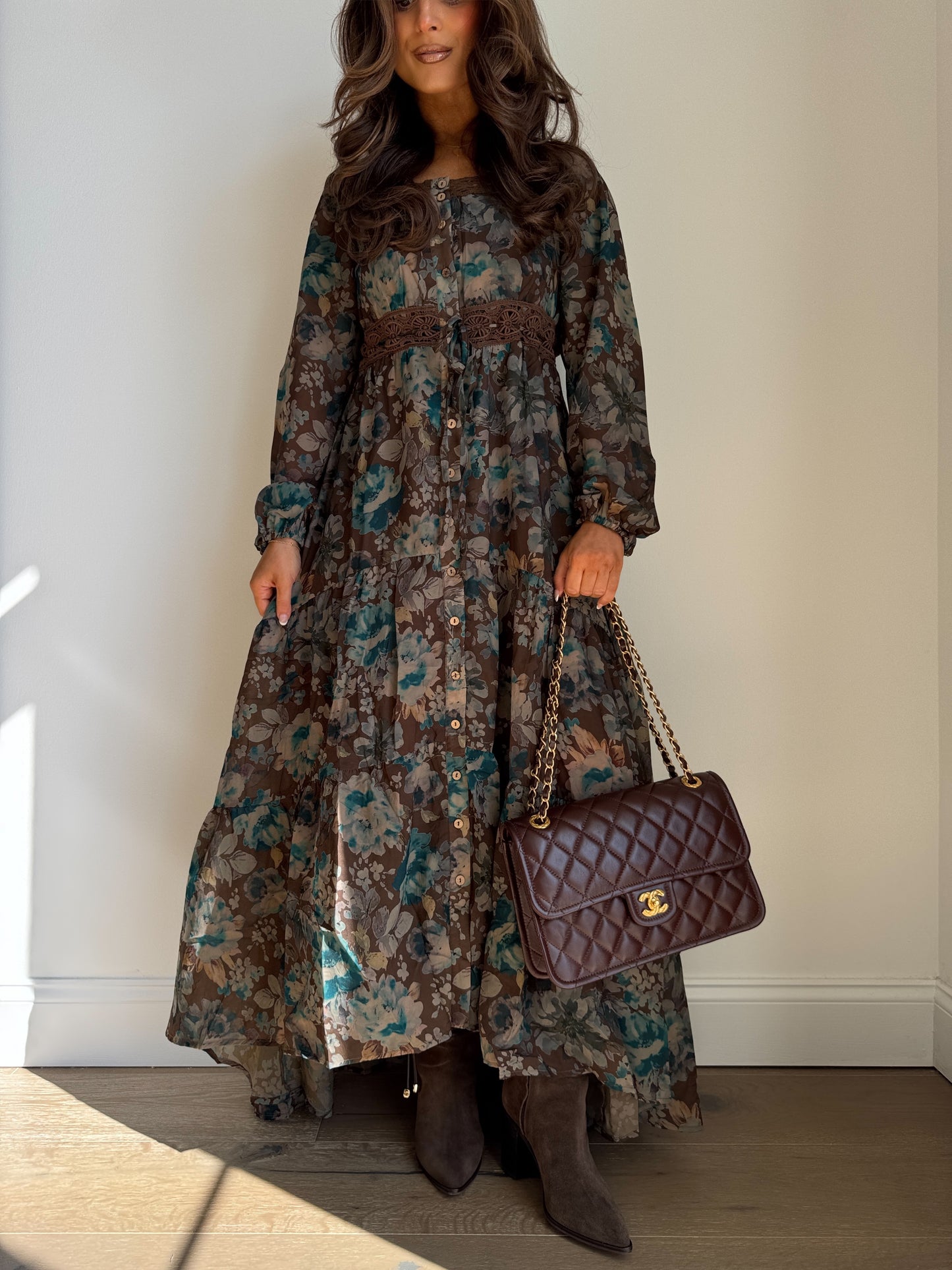 Autumn Falling Leaves Maxi Dress