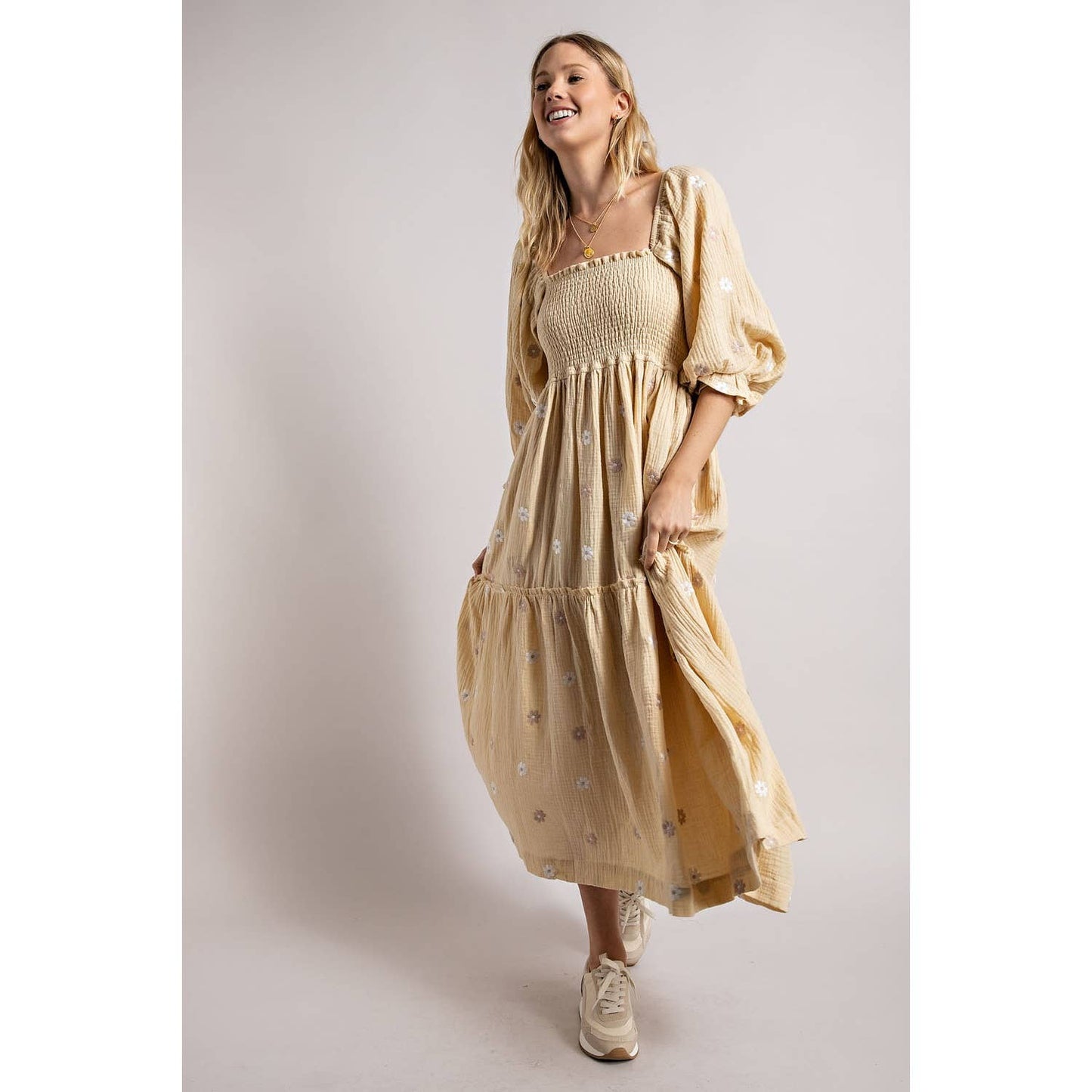 PRE-ORDER SEPTEMBER ARRIVAL Worthy GAUZE EMBROIDERY SMOCKING TIERED DRESS (estimated end of September )