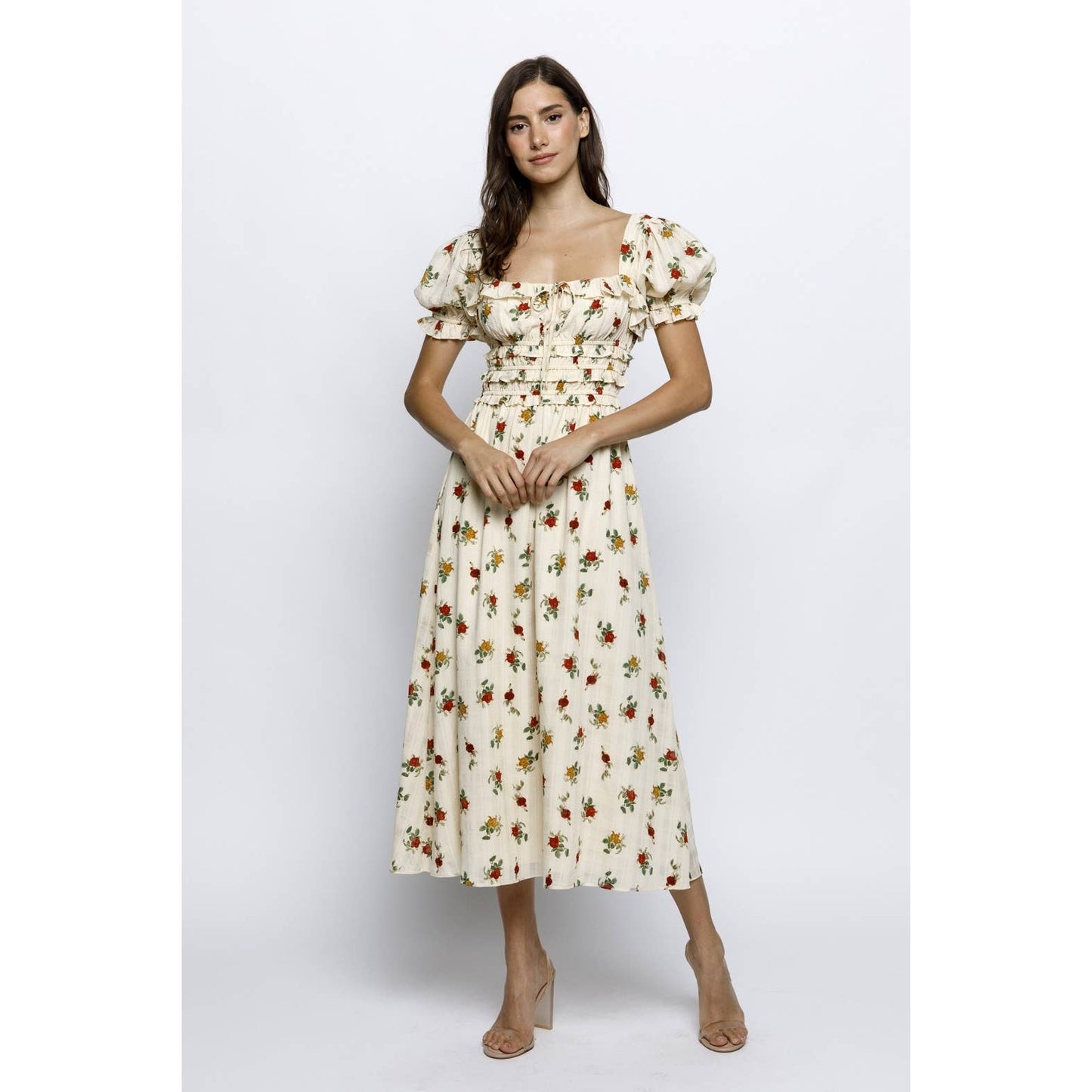 WARM ROSE PRINT PRAIRE MIDI DRESS