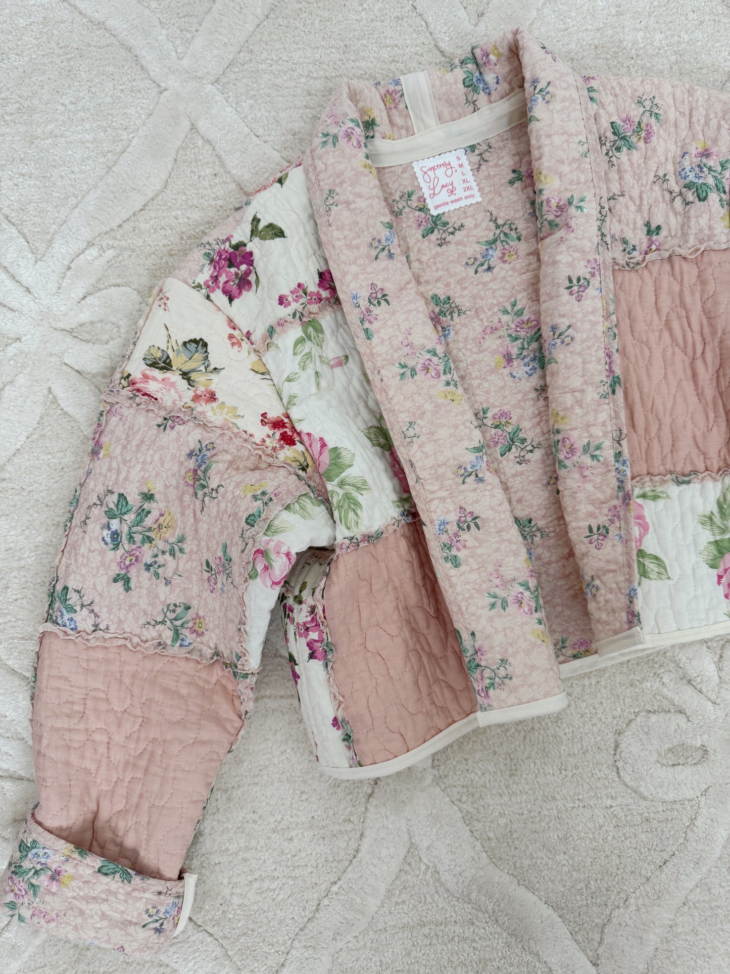 Cotton Candy Dreams Floral Vintage Shabby Chic Bespoke Quilted Jacket PREORDER