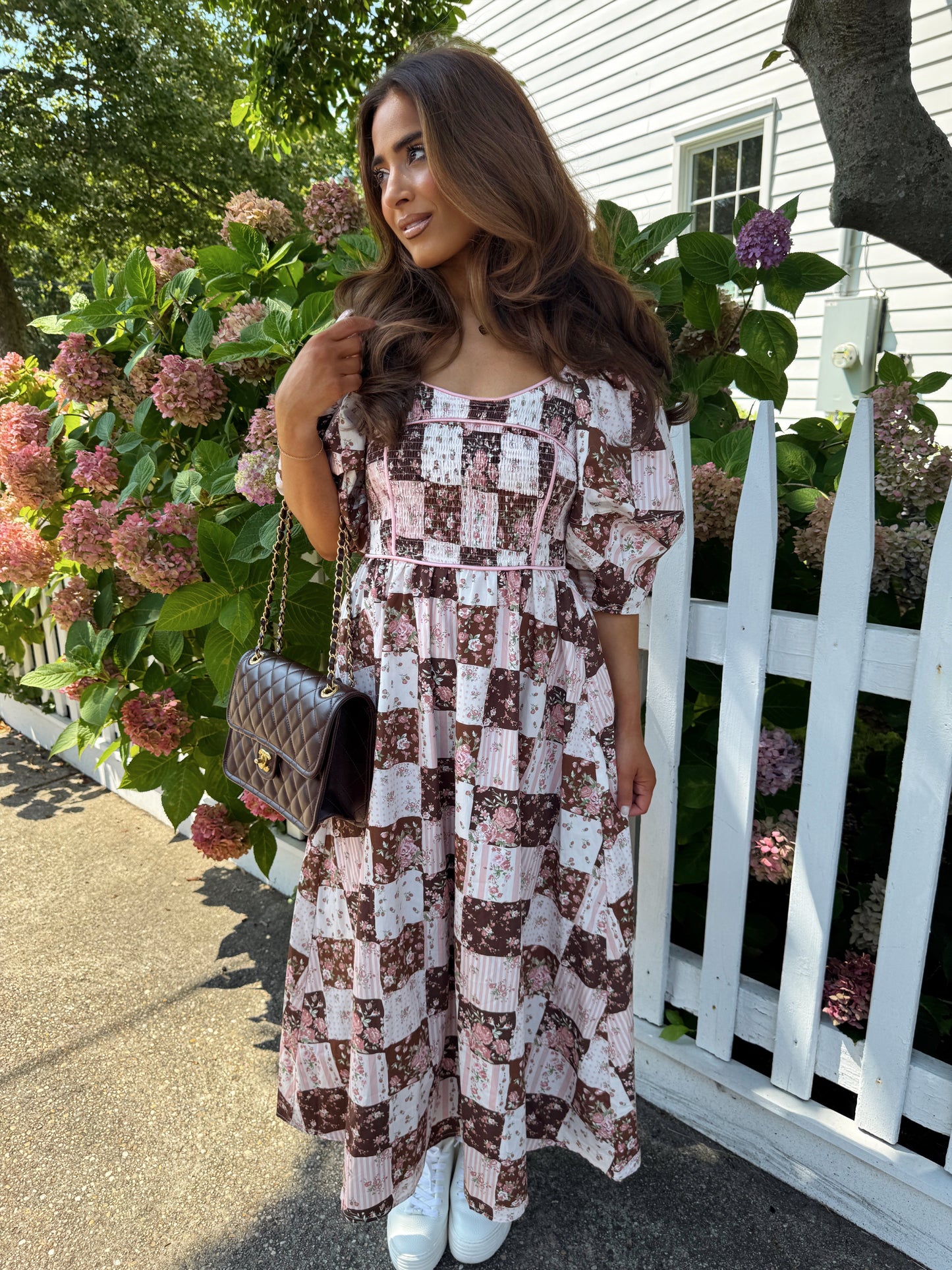 Strawberries 🍓 & Mocha Puff Sleeve Midi PRE ORDER SEPTEMBER