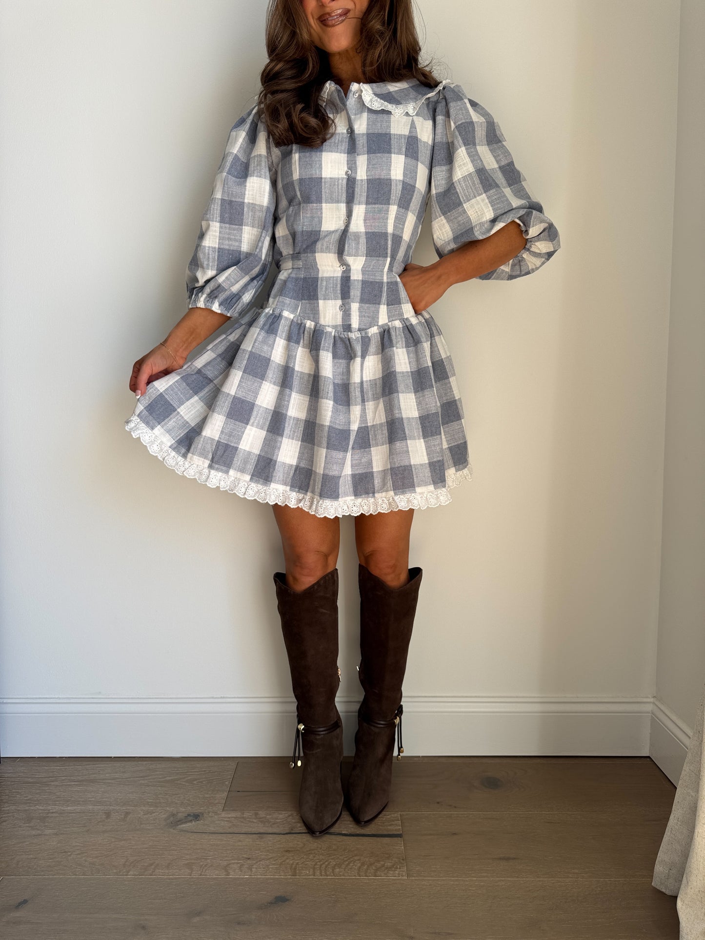 Orchard Elegance Gingham Mini Dress