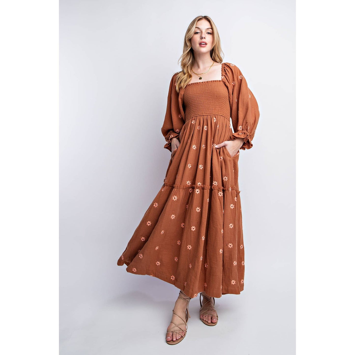 PRE-ORDER SEPTEMBER ARRIVAL Worthy GAUZE EMBROIDERY SMOCKING TIERED DRESS (estimated end of September )