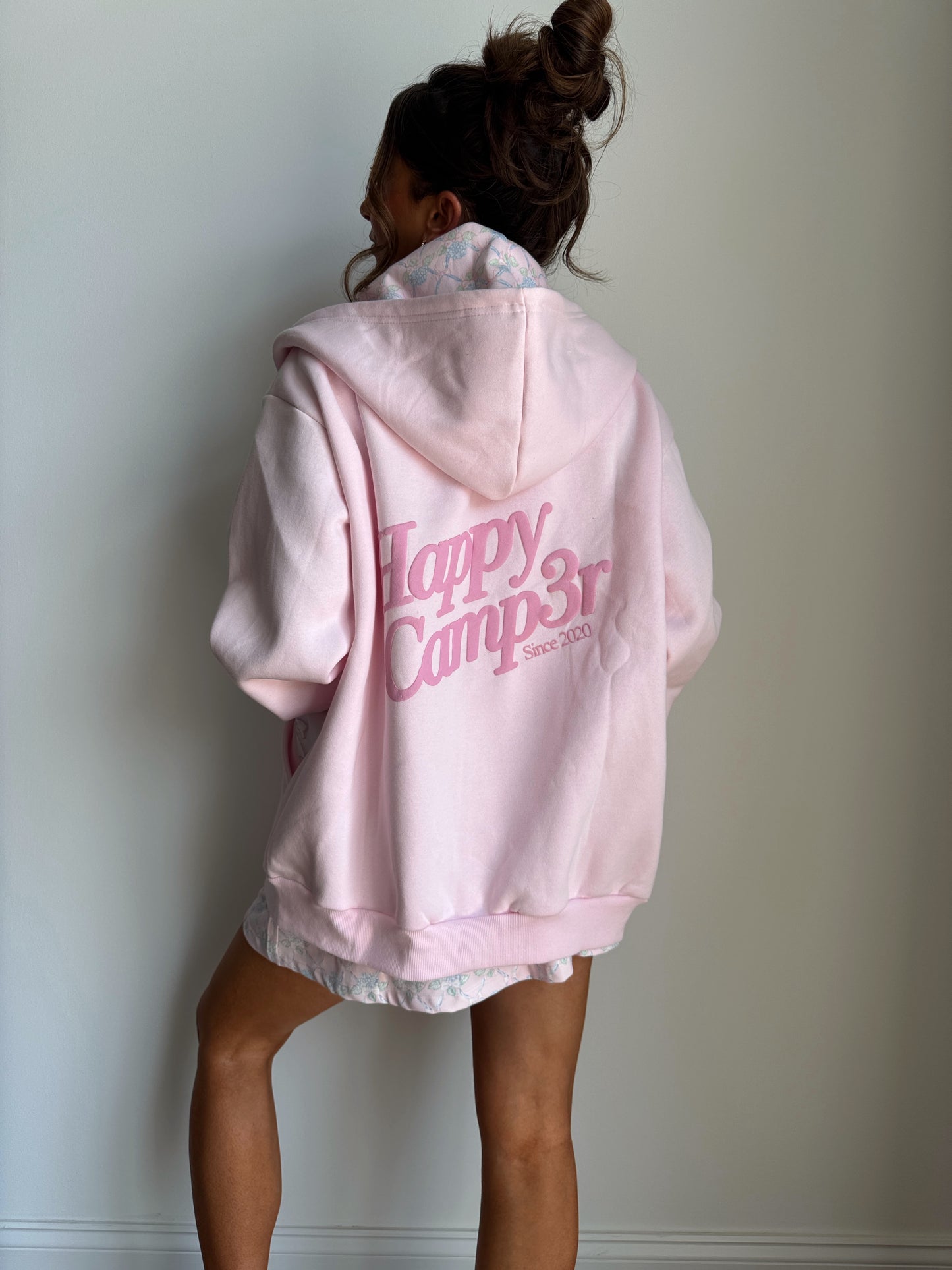 Ribboned Hydrangeas Zip Up Hoodie Blush Pink