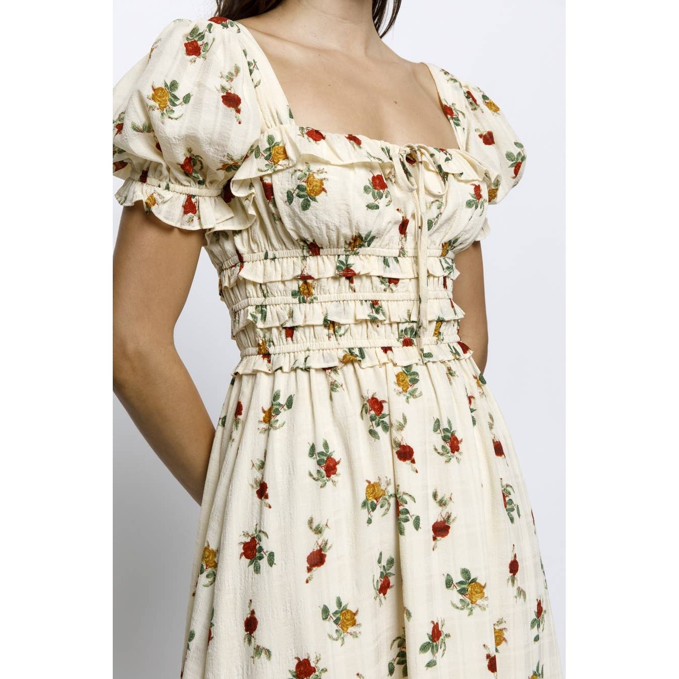 WARM ROSE PRINT PRAIRE MIDI DRESS