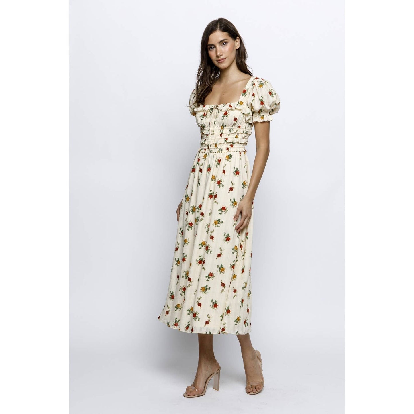 WARM ROSE PRINT PRAIRE MIDI DRESS