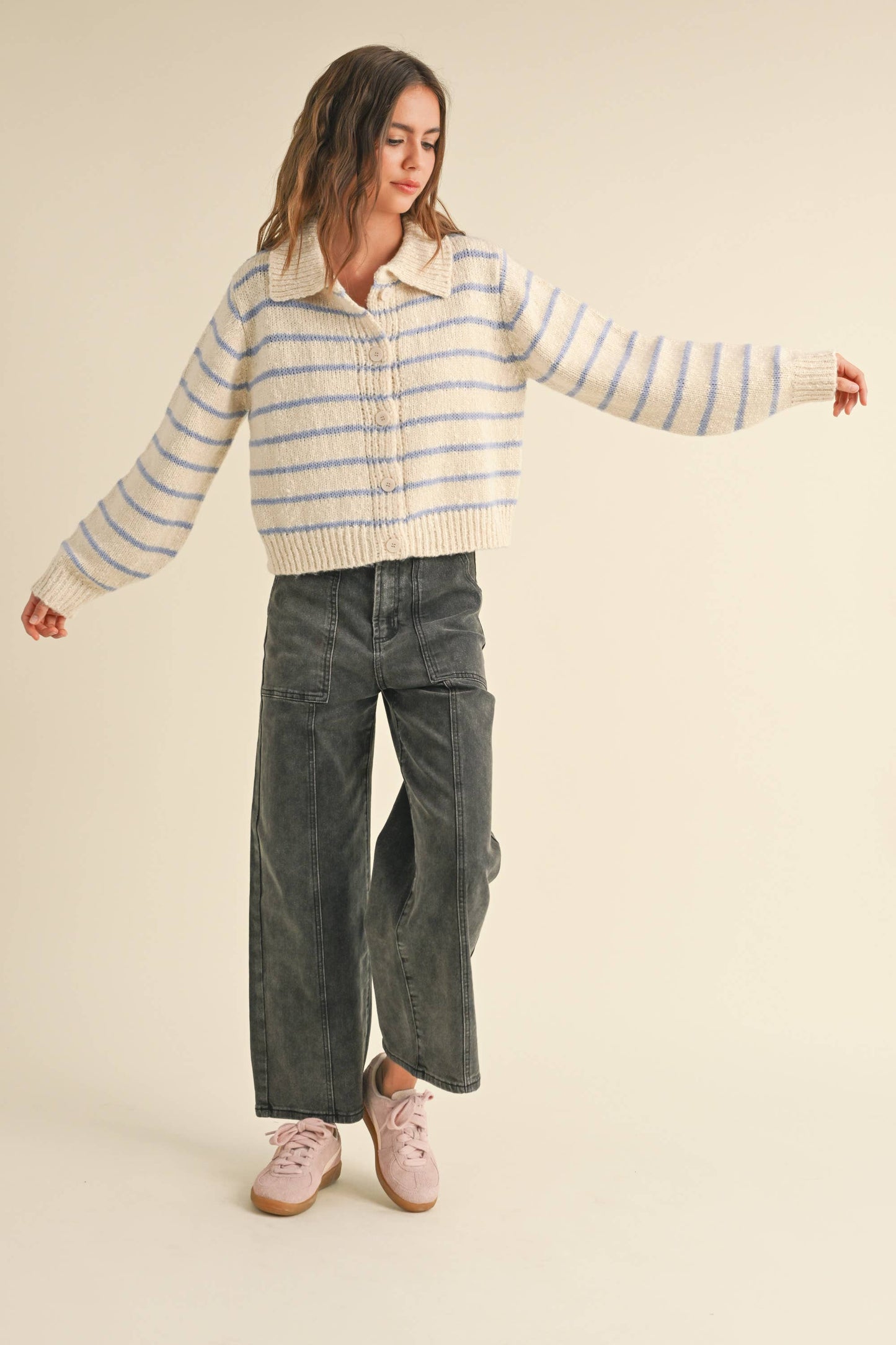 SKY BUTTONDOWN STRIPED KNITTED CARDIGAN