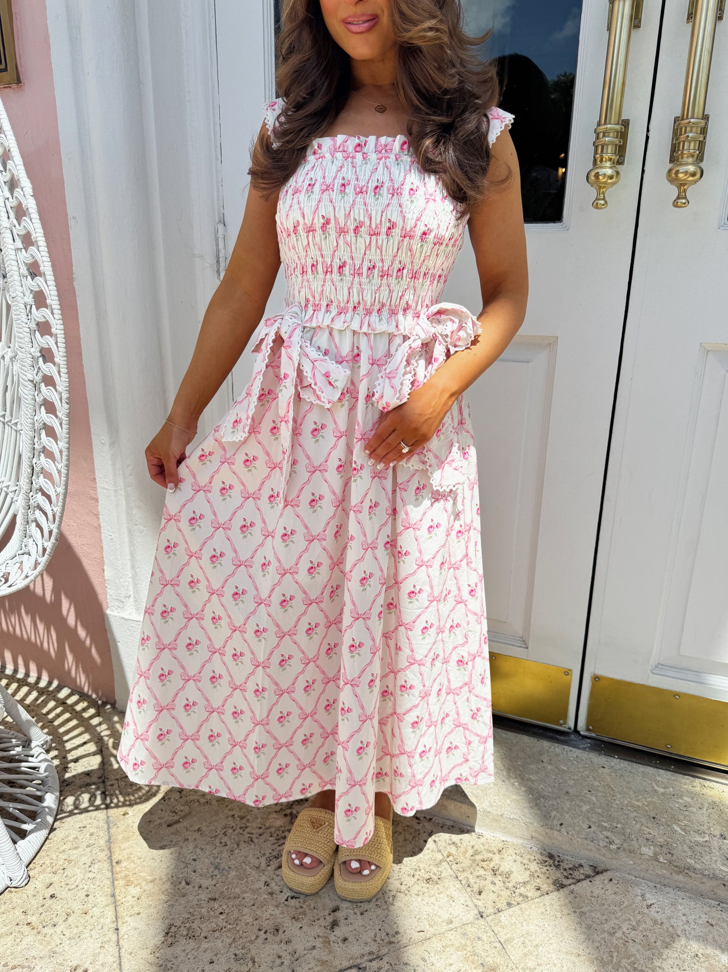 Coquette & Bows Pink Midi Dress
