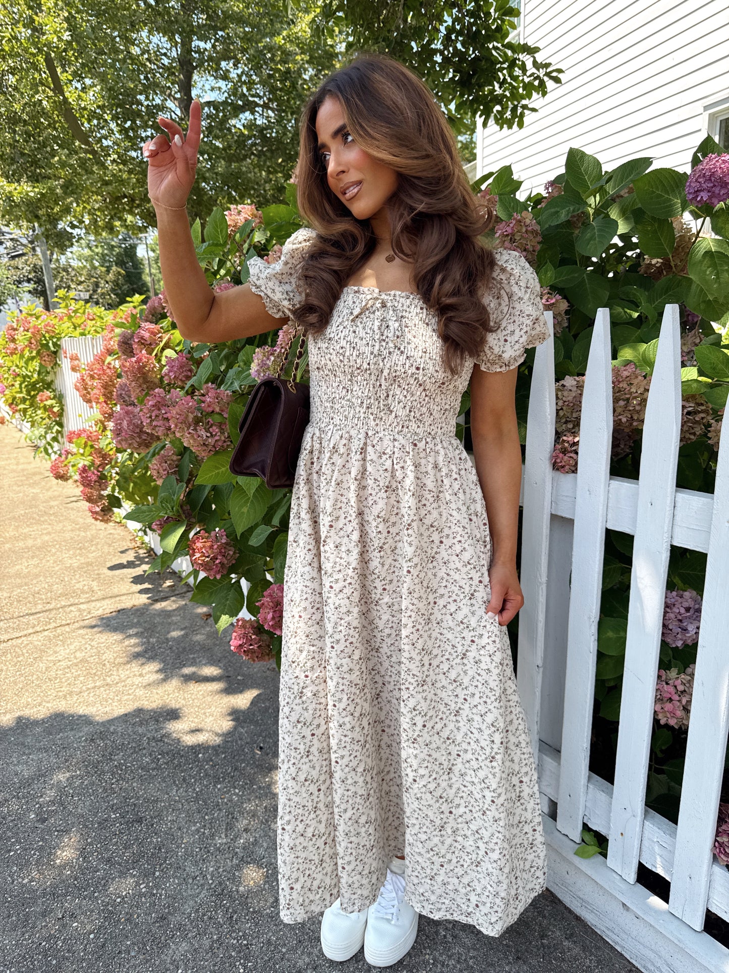 Cinnamon Hazelnut Puff Sleeve Midi Dress (pre-order now added Sep 1st)