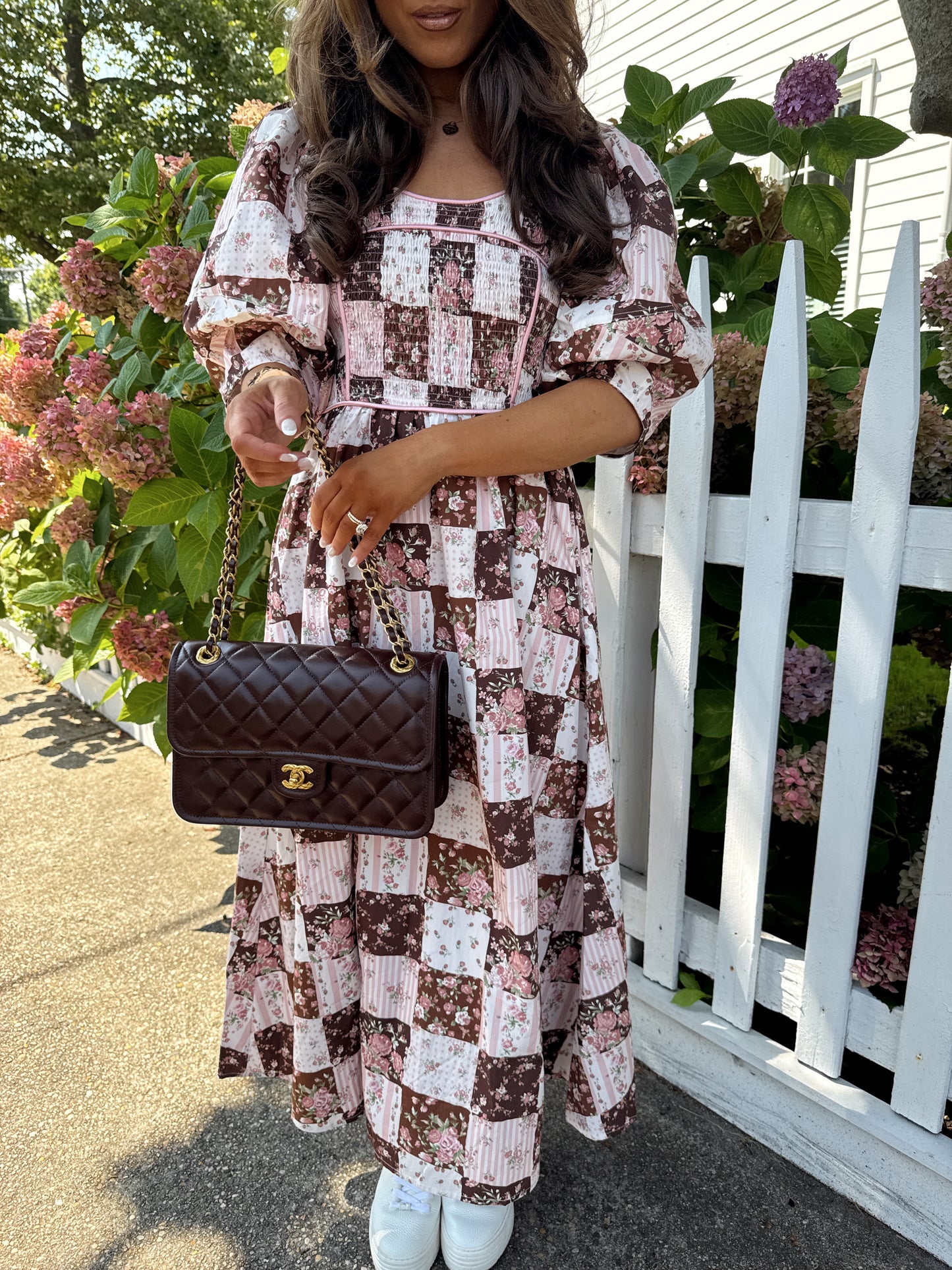 Strawberries 🍓 & Mocha Puff Sleeve Midi PRE ORDER SEPTEMBER