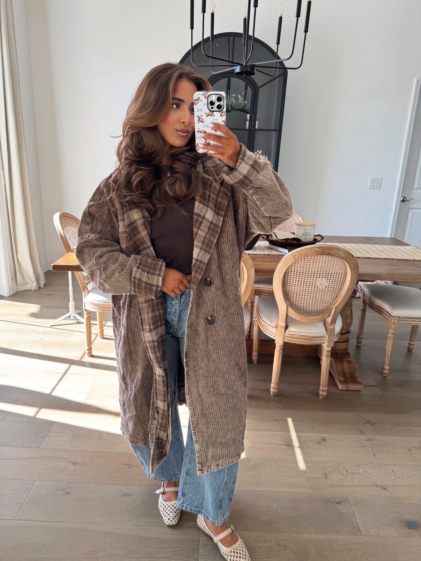 Coffee With You Hooded Plaid Chenille Coat