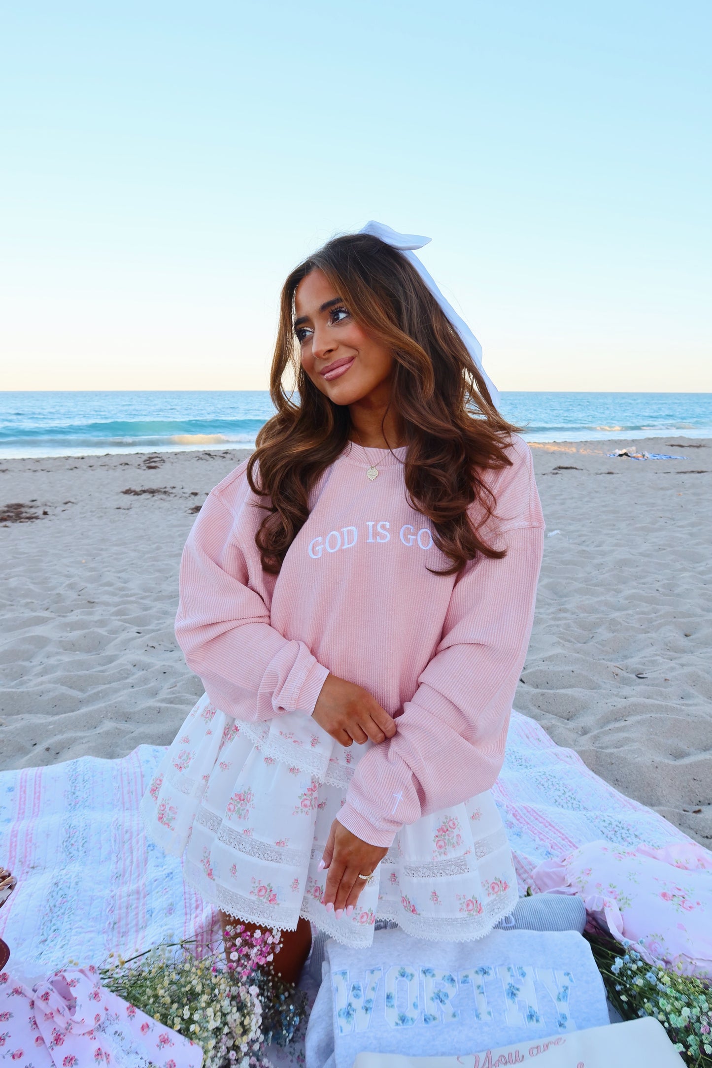 God is Good Corded Crew & Cross (Light Blush Pink)