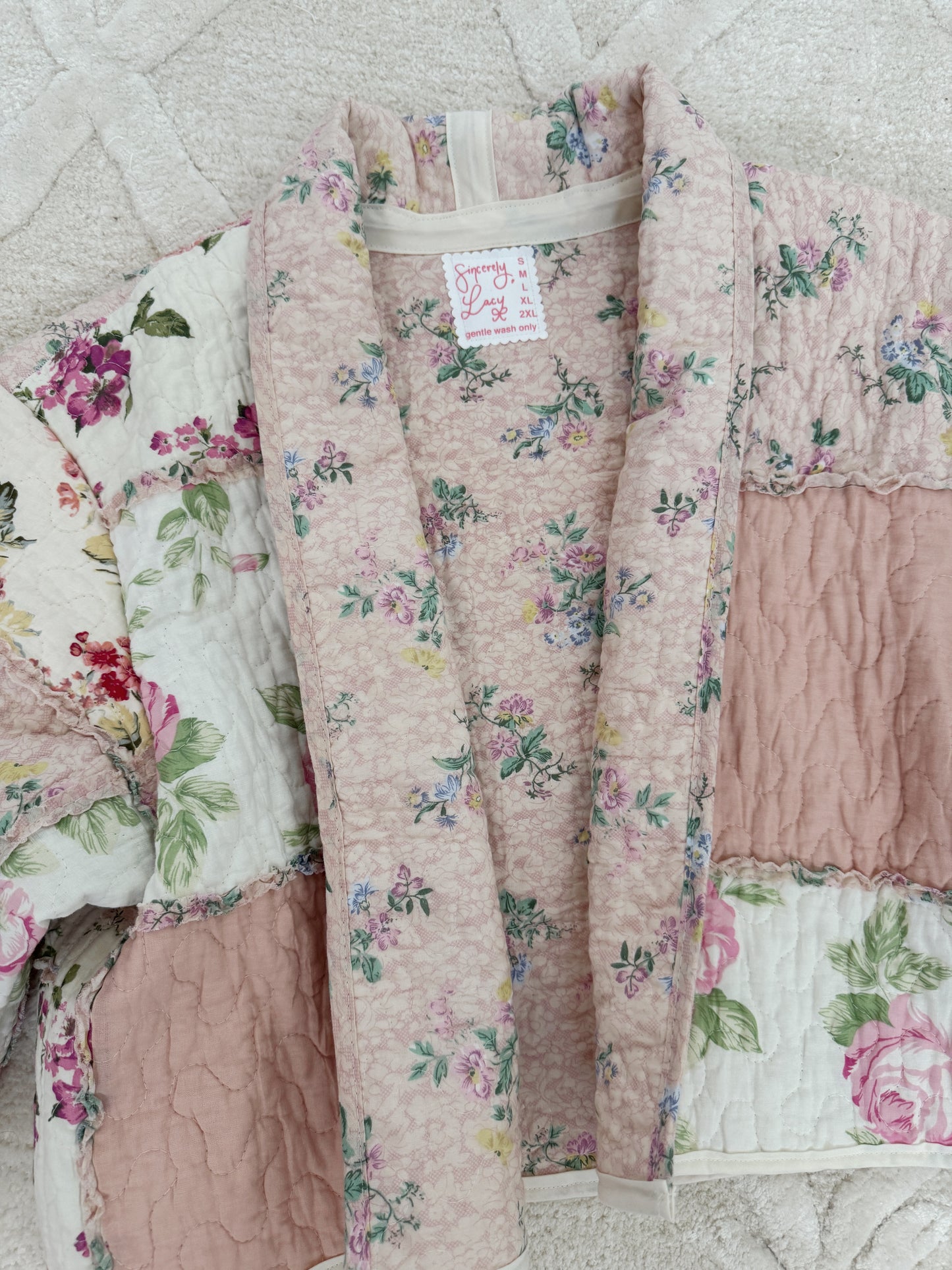 Cotton Candy Dreams Floral Vintage Shabby Chic Bespoke Quilted Jacket PREORDER