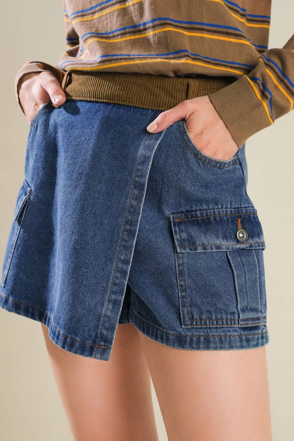 Haven Denim washed denim skort (part of a set)