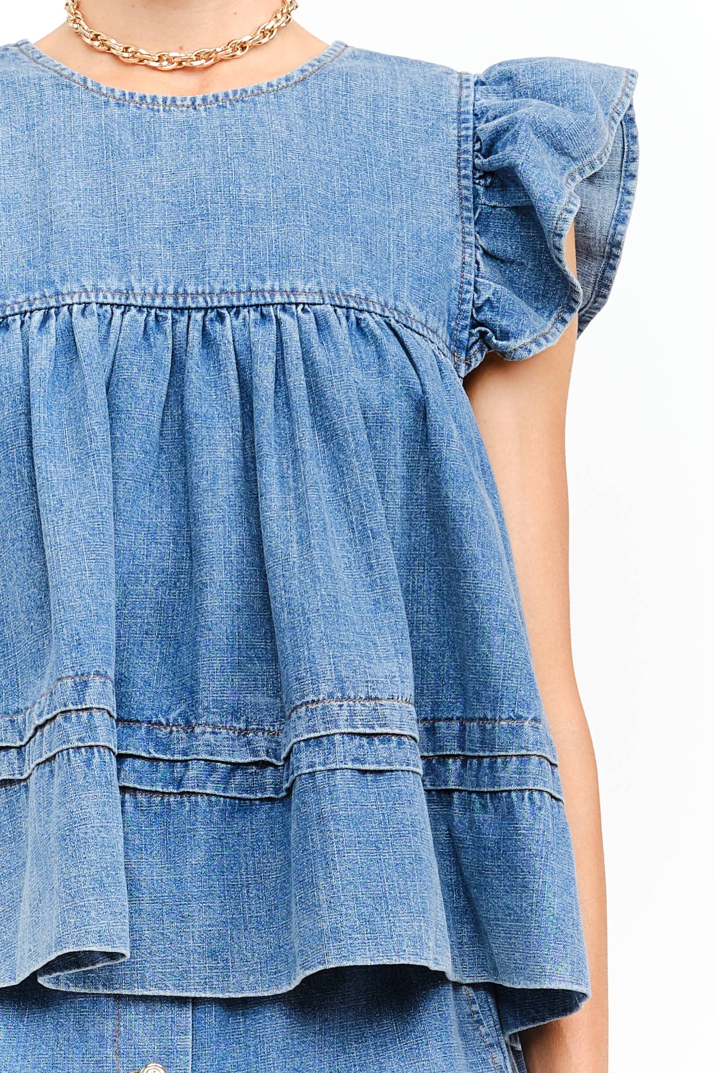 Ruffled Denim Autumn Short Set