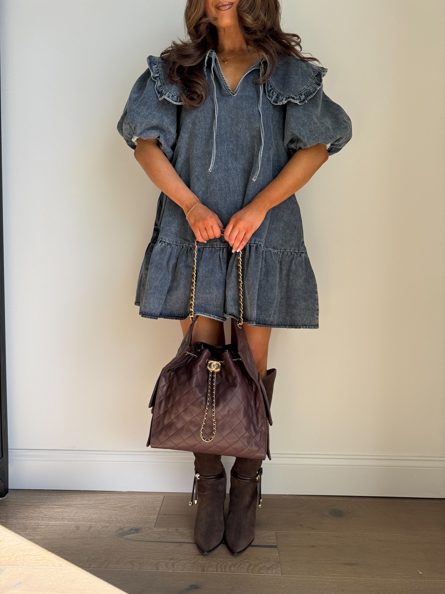 Cecile Denim Puff Sleeve Dress (can’t restock)